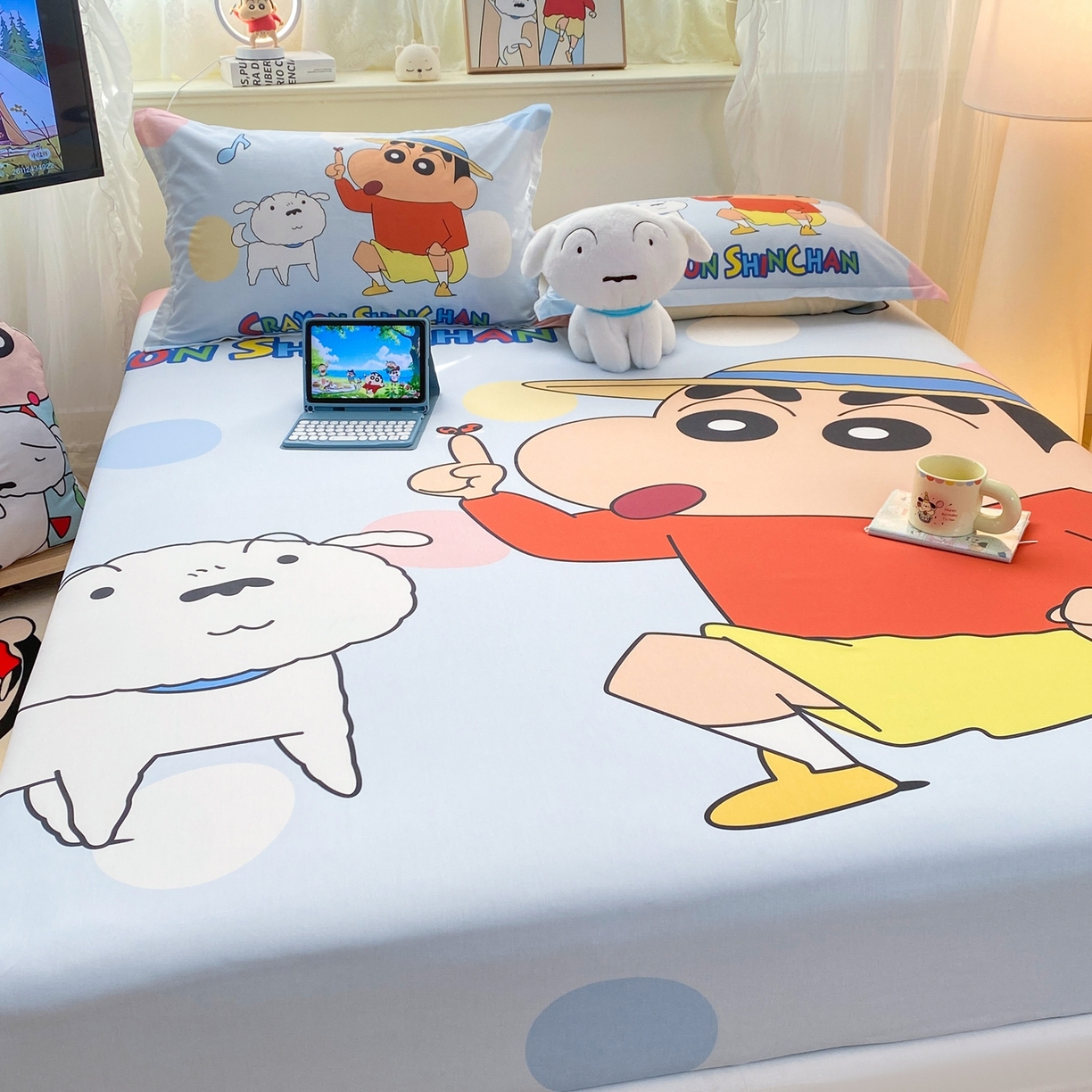 91家纺网 家纺一手货源 找家纺 博雅 2026新款蜡笔小新正版授权全棉纯棉大版床笠单件床笠单品单床笠 大版-蓝色小新