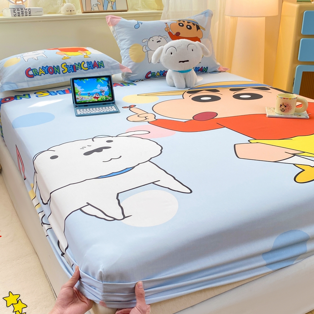 91家纺网 家纺一手货源 找家纺 博雅 2026新款蜡笔小新正版授权全棉纯棉大版床笠单件床笠单品单床笠 大版-蓝色小新