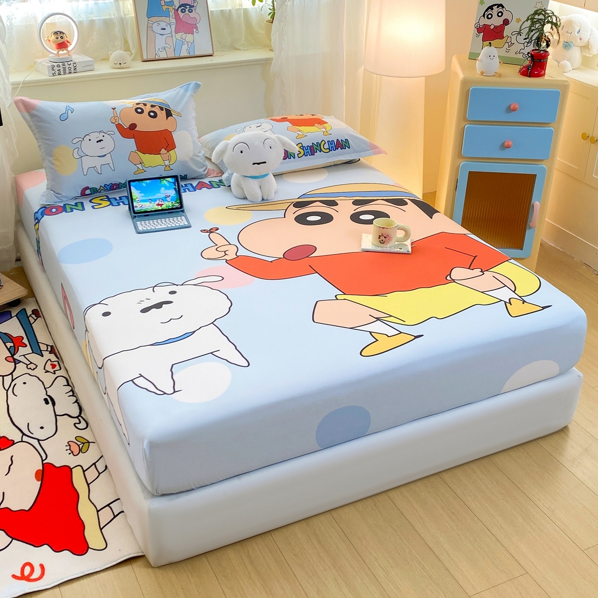 91家纺网 家纺一手货源 找家纺 博雅 2026新款蜡笔小新正版授权全棉纯棉大版床笠单件床笠单品单床笠 大版-蓝色小新