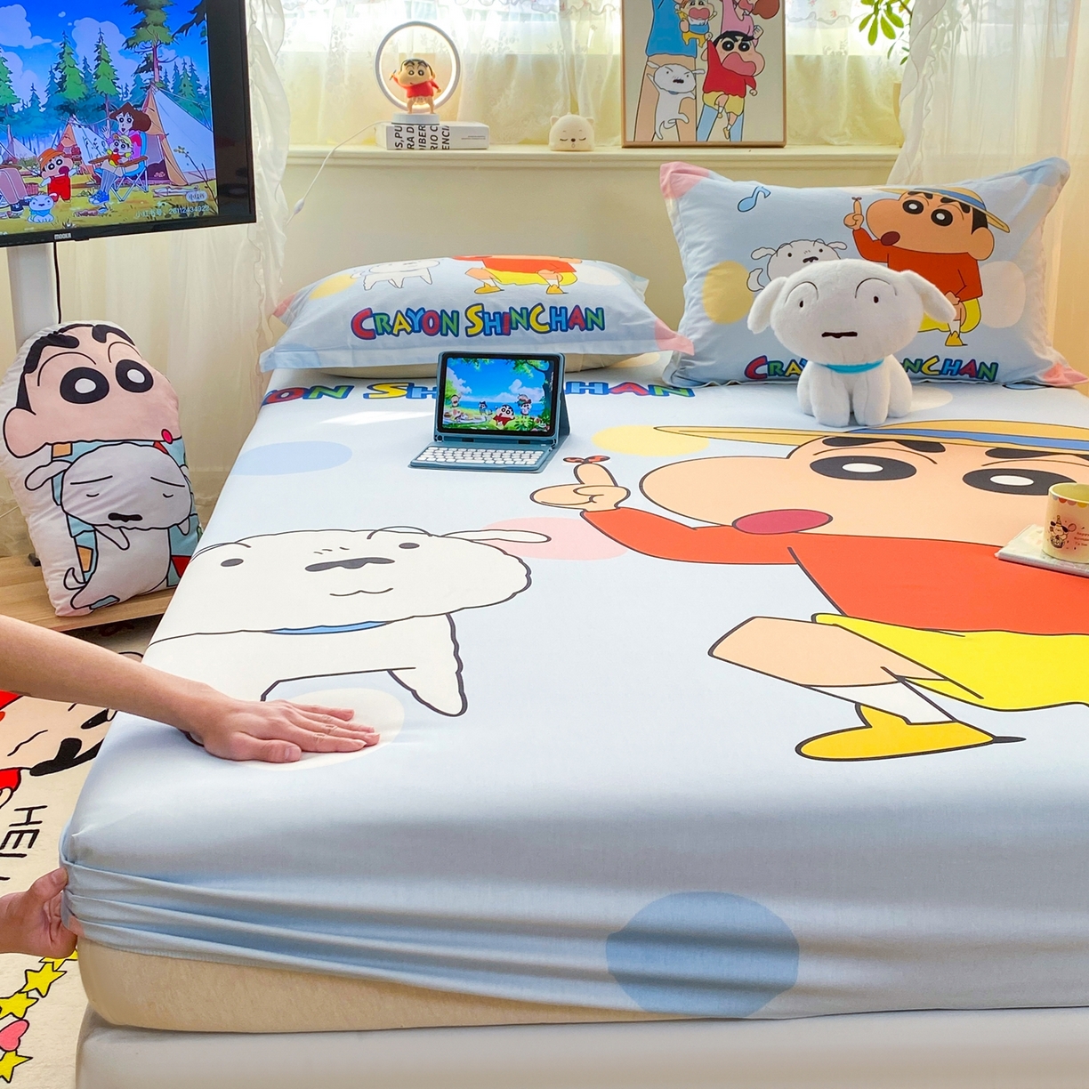 91家纺网 家纺一手货源 找家纺 博雅 2026新款蜡笔小新正版授权全棉纯棉大版床笠单件床笠单品单床笠 大版-蓝色小新