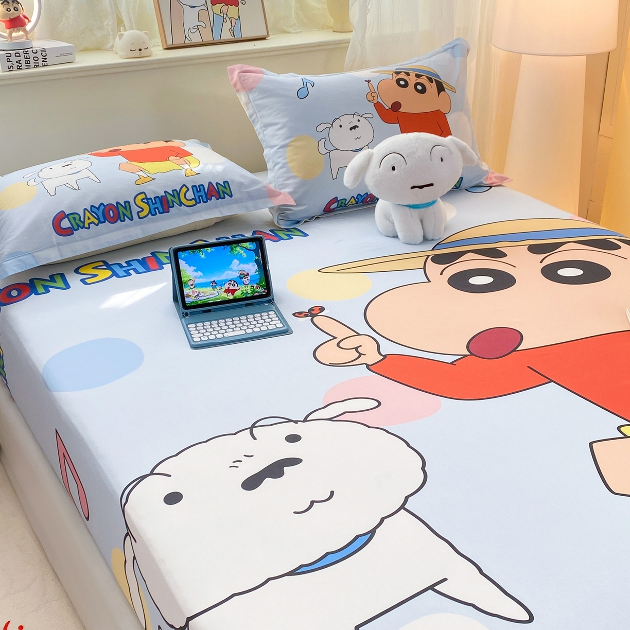 91家纺网 家纺一手货源 找家纺 博雅 2026新款蜡笔小新正版授权全棉纯棉大版床笠单件床笠单品单床笠 大版-蓝色小新