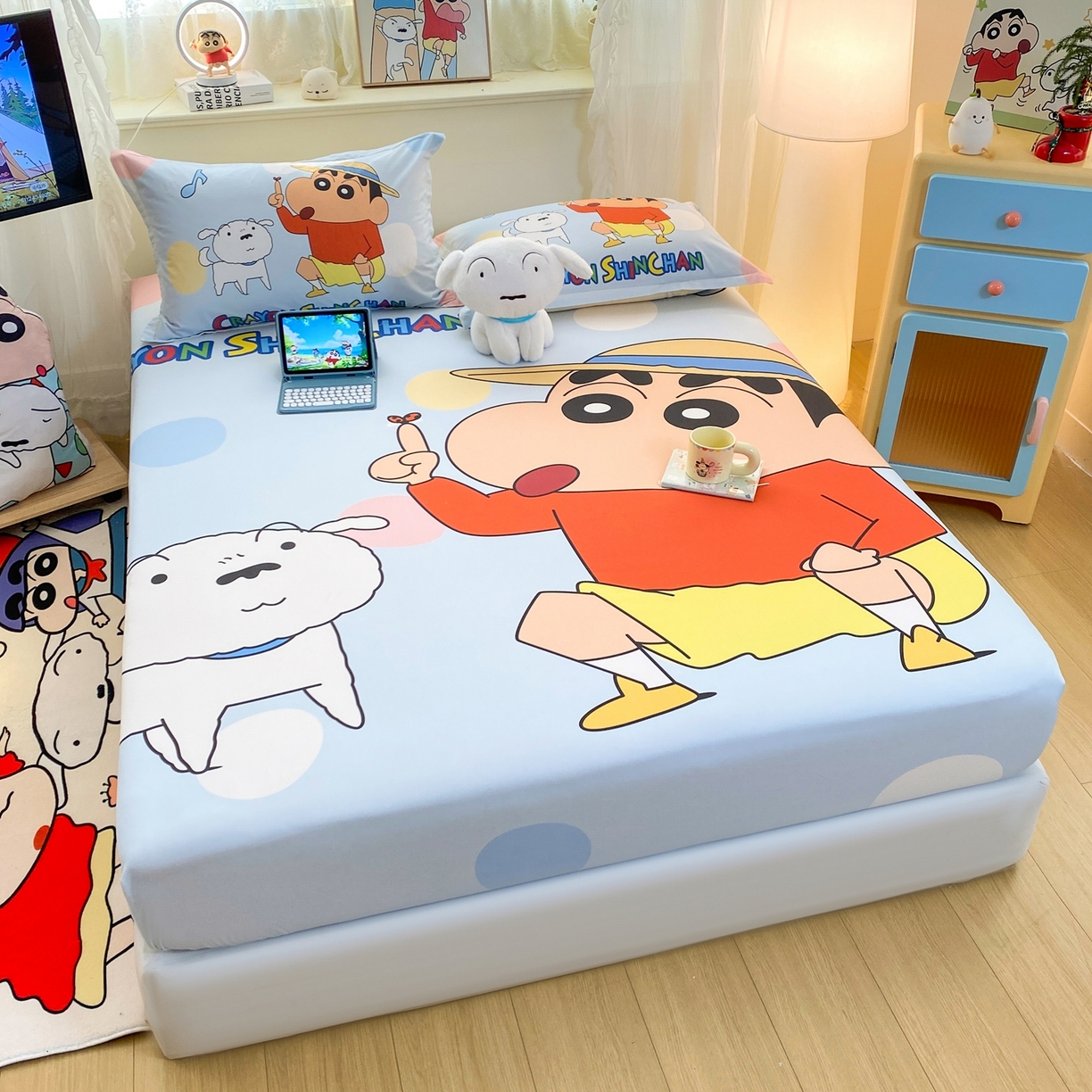 91家纺网 家纺一手货源 找家纺 博雅 2026新款蜡笔小新正版授权全棉纯棉大版床笠单件床笠单品单床笠 大版-蓝色小新