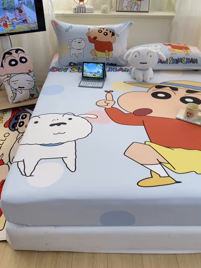 91家纺网 家纺一手货源 找家纺 博雅 2026新款蜡笔小新正版授权全棉纯棉大版床笠单件床笠单品单床笠 大版-蓝色小新