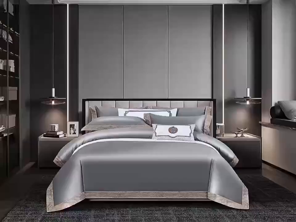 91家纺网 家纺一手货源 找家纺 edra 2026新款纯棉长绒棉轻奢绣花床盖款四件套-罗马假日 罗马假日-灰色