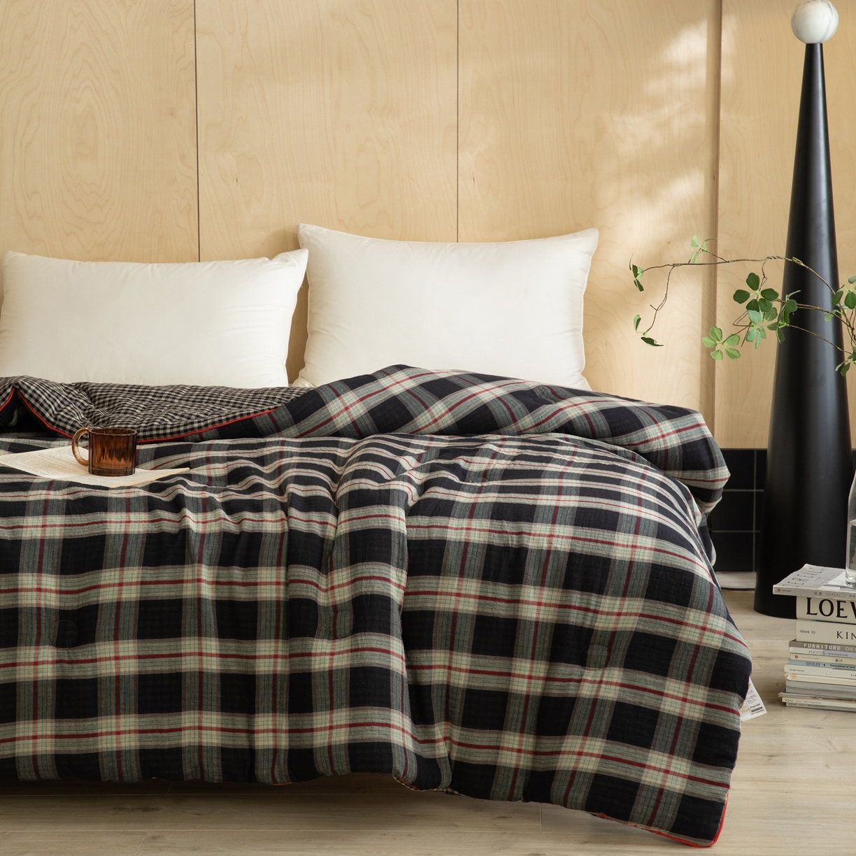 91家纺网 家纺一手货源 找家纺 棉小二 2026新款全棉大豆纤维冬被春秋被 黑大格