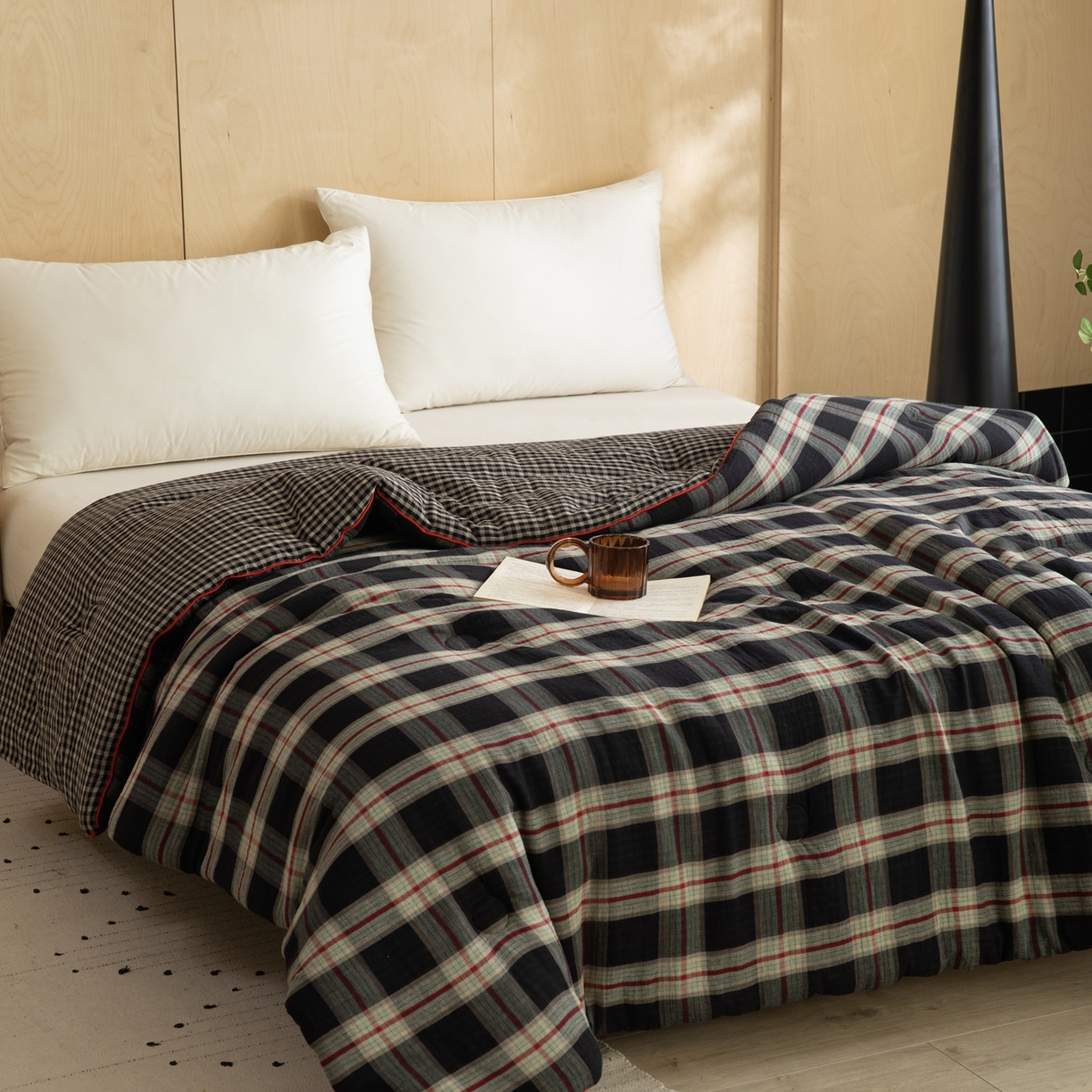 91家纺网 家纺一手货源 找家纺 棉小二 2026新款全棉大豆纤维冬被春秋被 黑大格