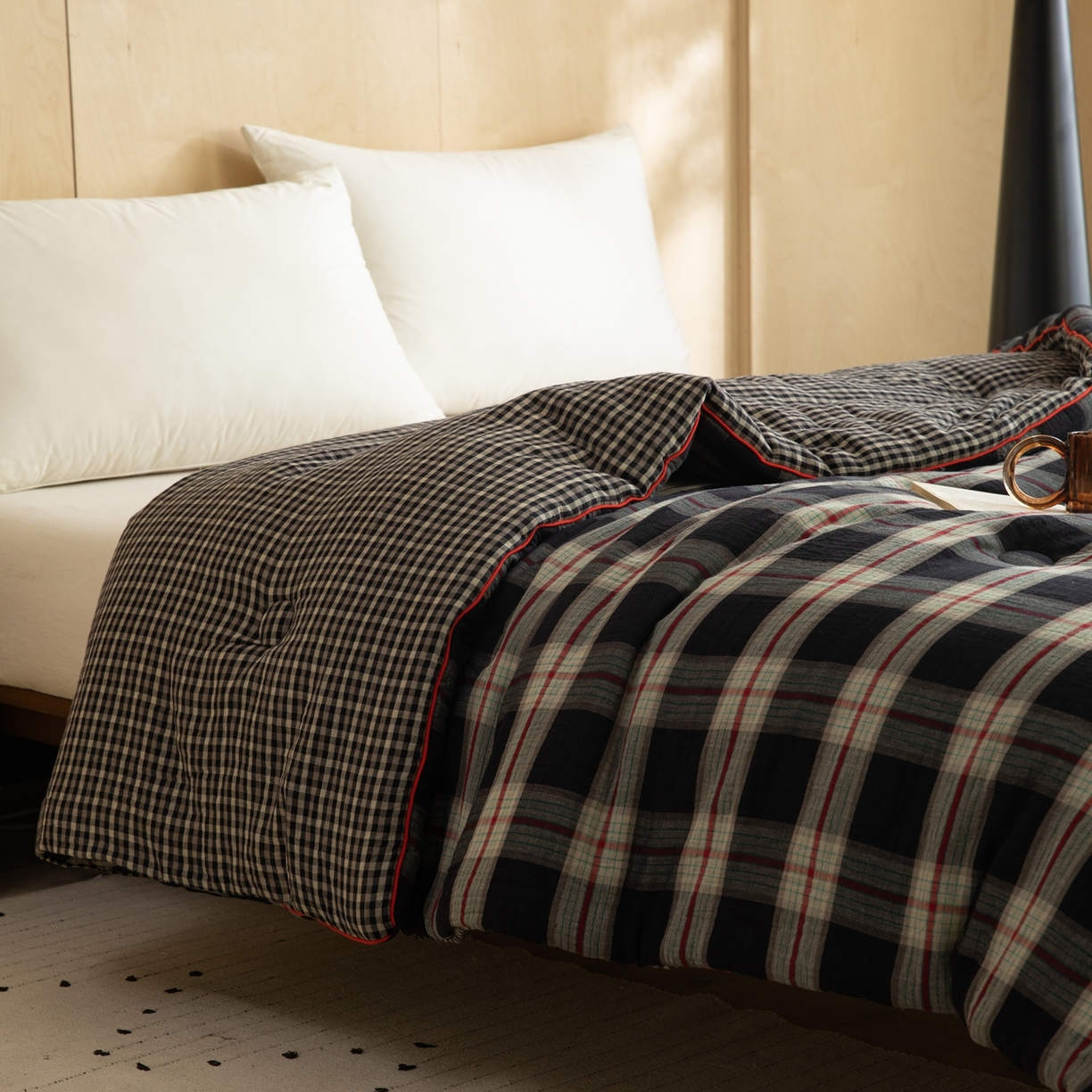 91家纺网 家纺一手货源 找家纺 棉小二 2026新款全棉大豆纤维冬被春秋被 黑大格