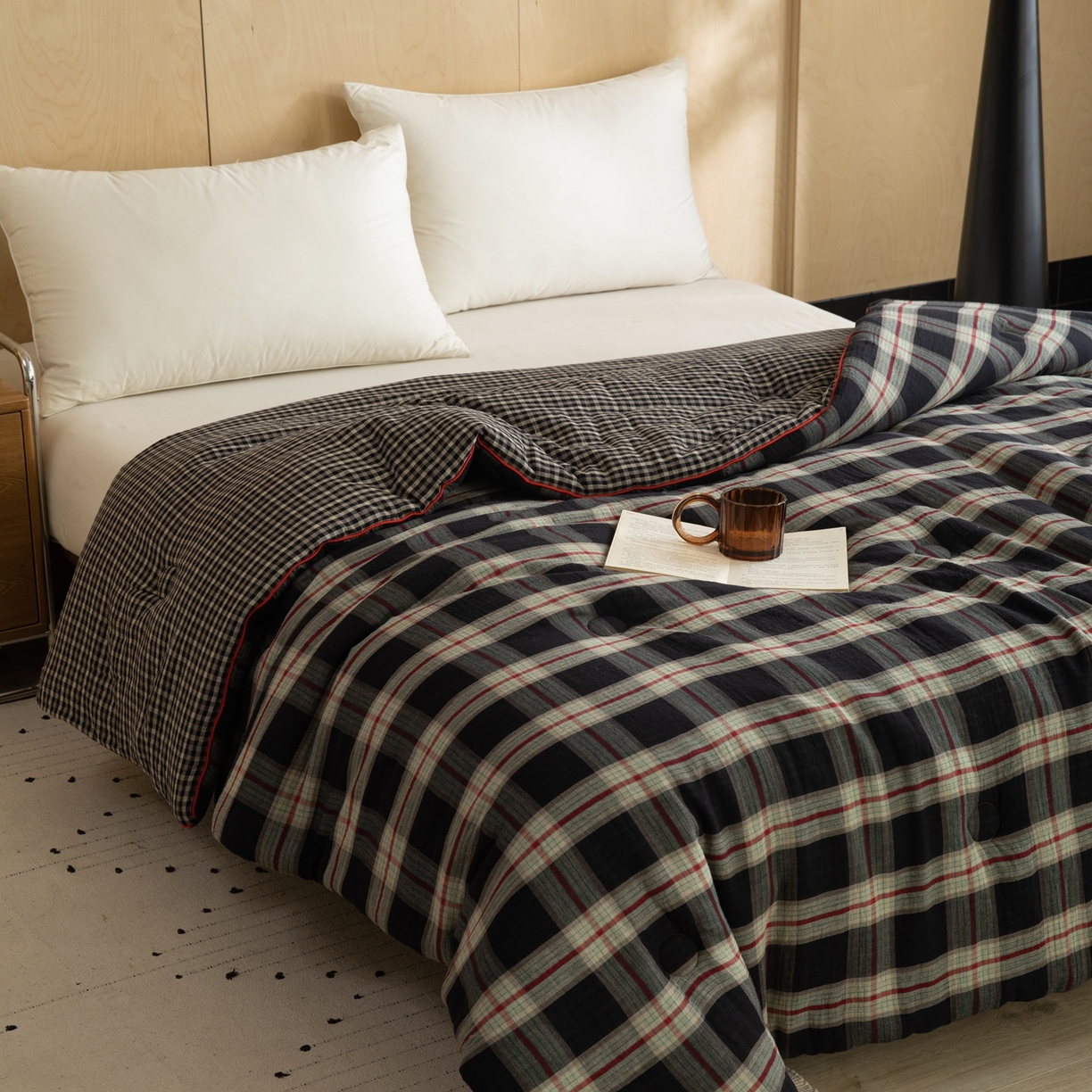 91家纺网 家纺一手货源 找家纺 棉小二 2026新款全棉大豆纤维冬被春秋被 黑大格