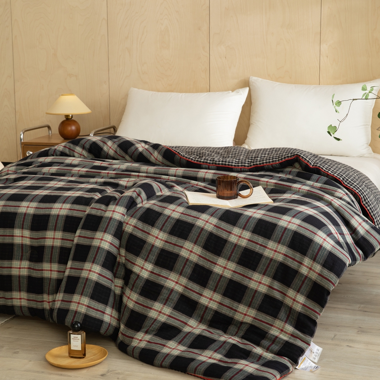 91家纺网 家纺一手货源 找家纺 棉小二 2026新款全棉大豆纤维冬被春秋被 黑大格