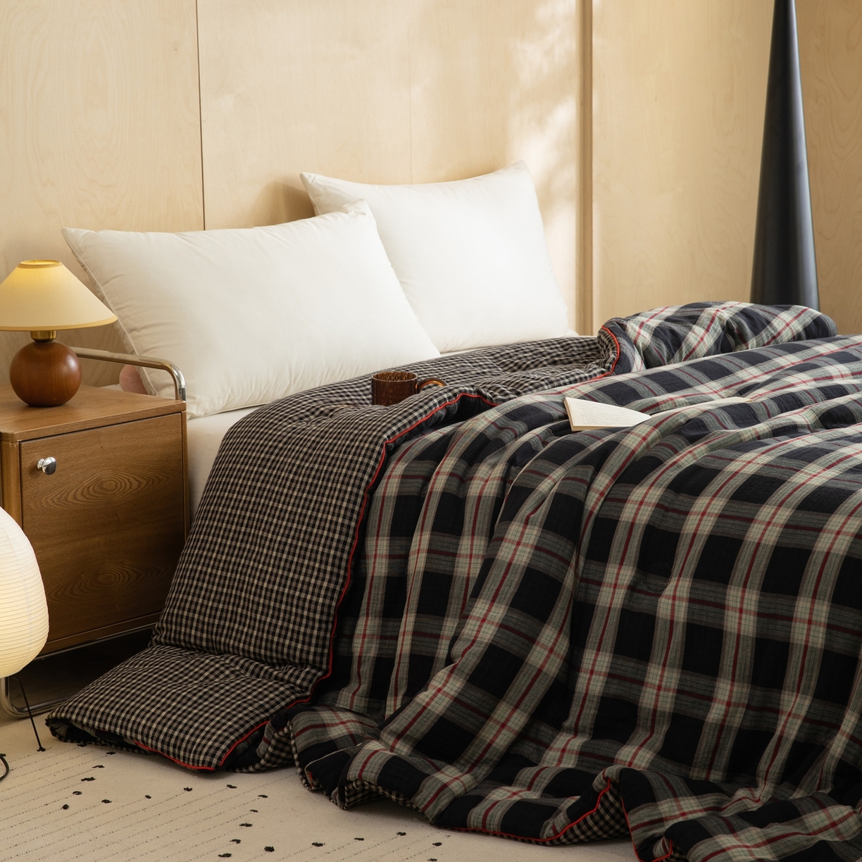 91家纺网 家纺一手货源 找家纺 棉小二 2026新款全棉大豆纤维冬被春秋被 黑大格