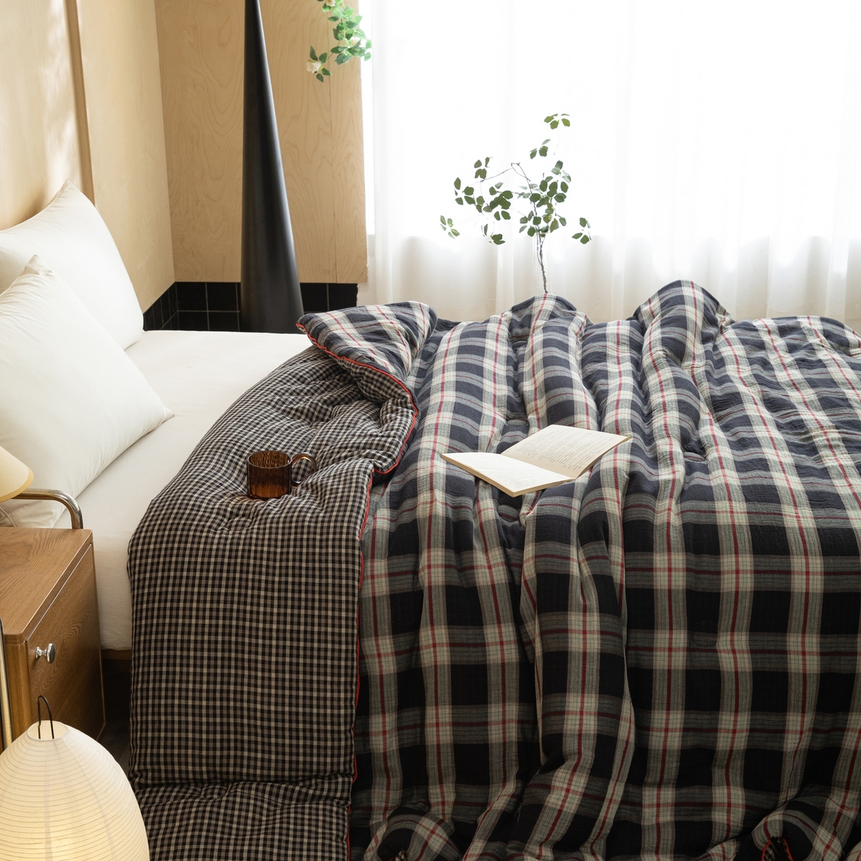 91家纺网 家纺一手货源 找家纺 棉小二 2026新款全棉大豆纤维冬被春秋被 黑大格