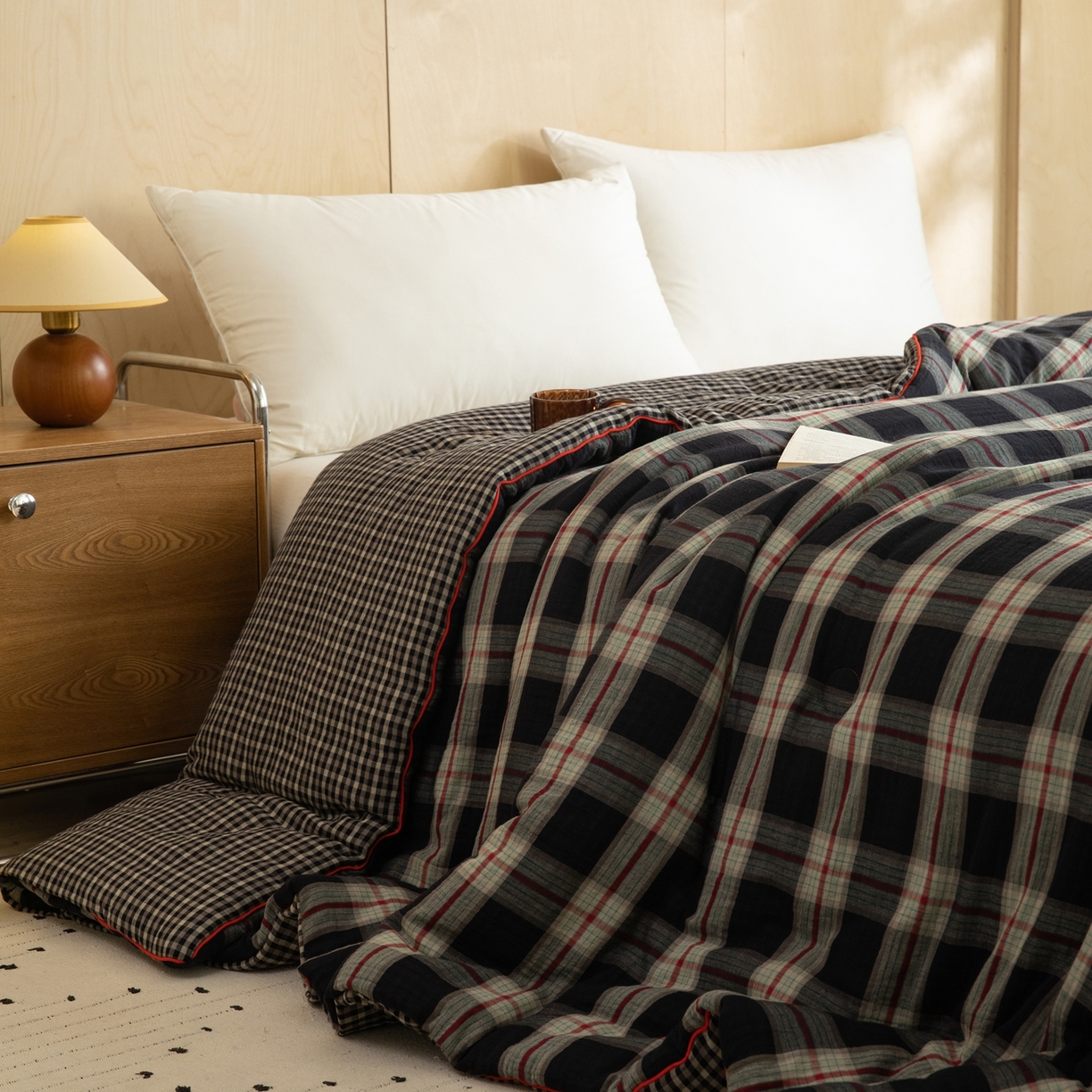 91家纺网 家纺一手货源 找家纺 棉小二 2026新款全棉大豆纤维冬被春秋被 黑大格