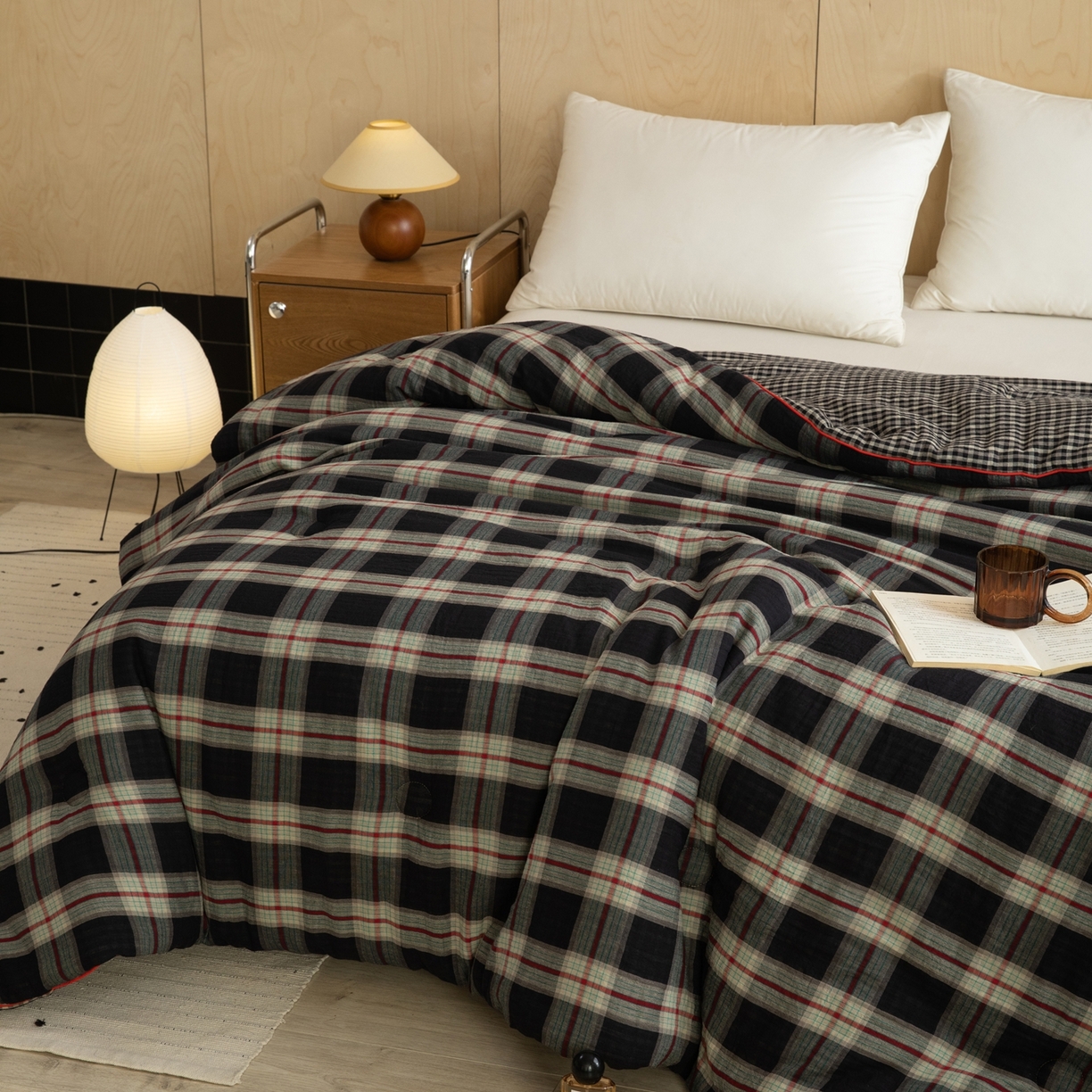 91家纺网 家纺一手货源 找家纺 棉小二 2026新款全棉大豆纤维冬被春秋被 黑大格