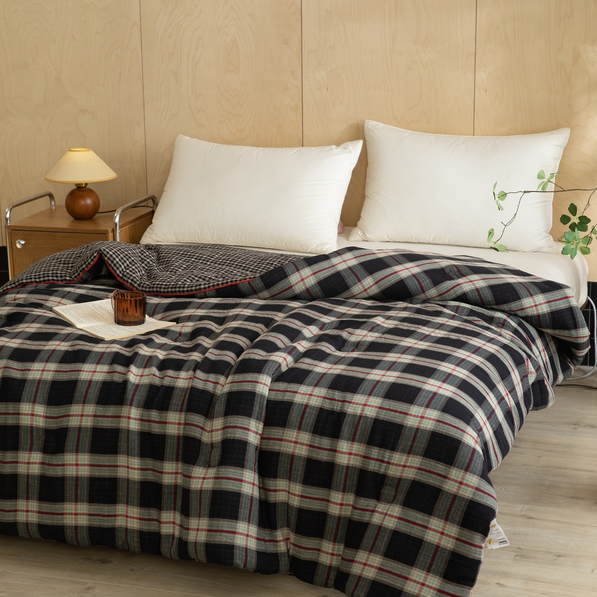 91家纺网 家纺一手货源 找家纺 棉小二 2026新款全棉大豆纤维冬被春秋被 黑大格