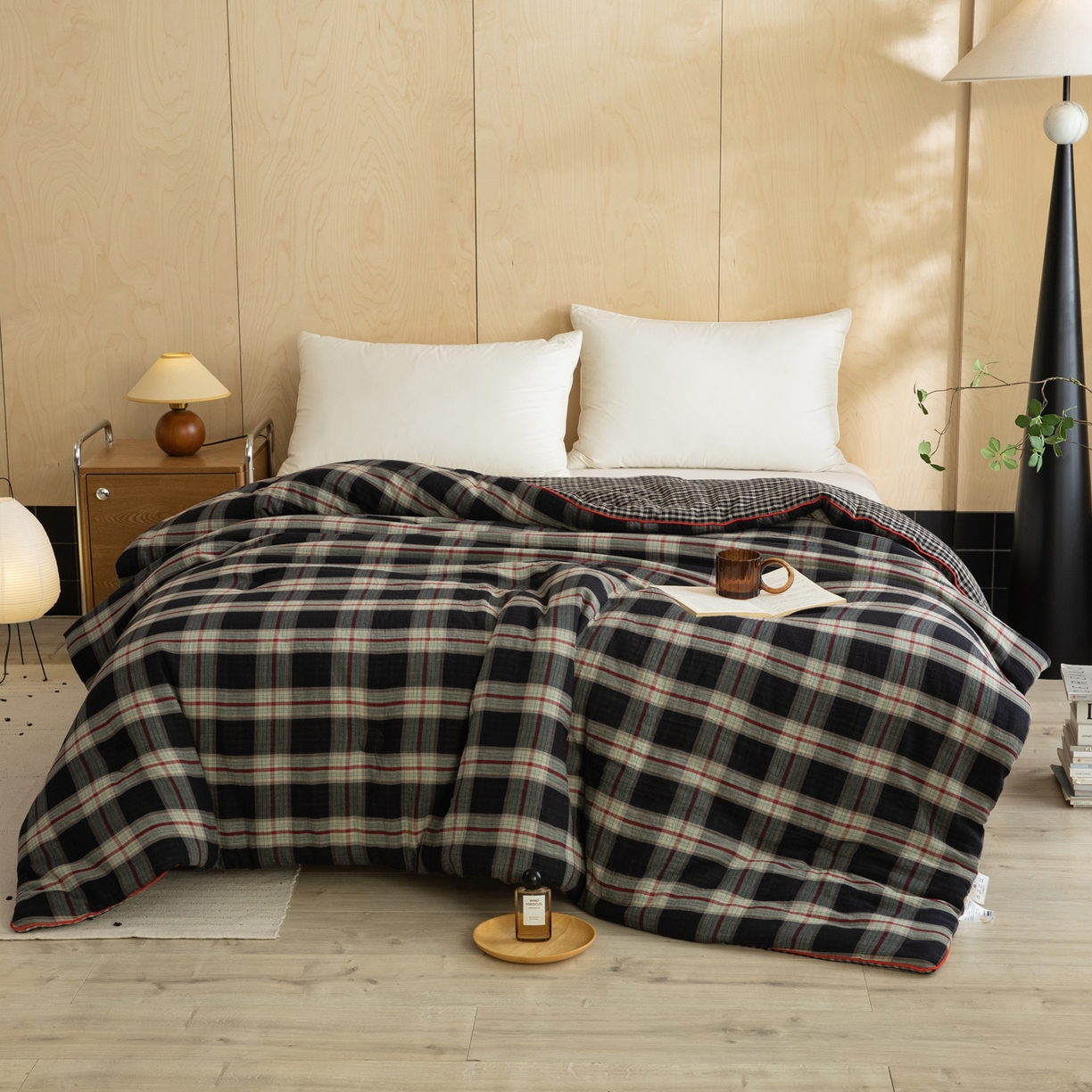 91家纺网 家纺一手货源 找家纺 棉小二 2026新款全棉大豆纤维冬被春秋被 黑大格