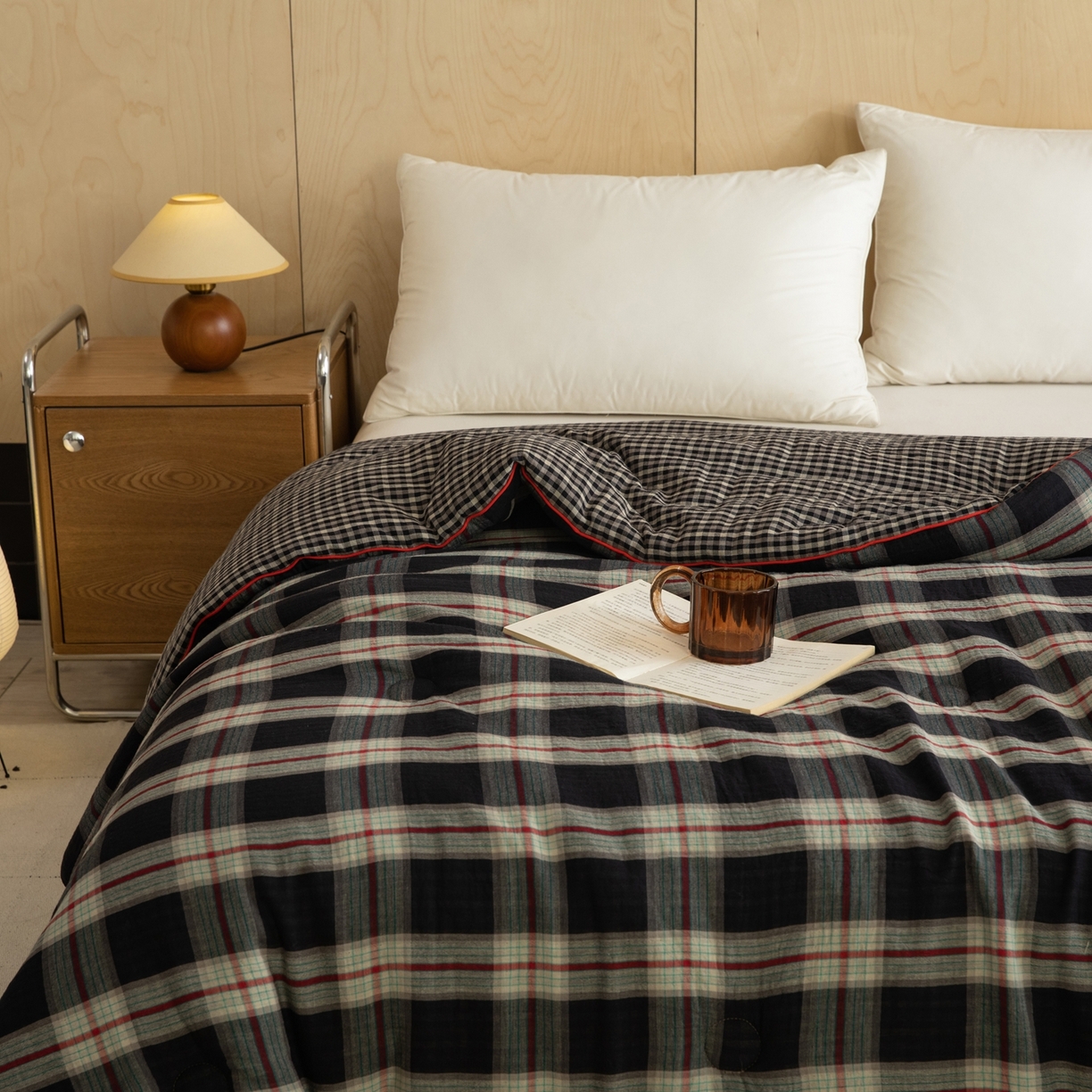 91家纺网 家纺一手货源 找家纺 棉小二 2026新款全棉大豆纤维冬被春秋被 黑大格