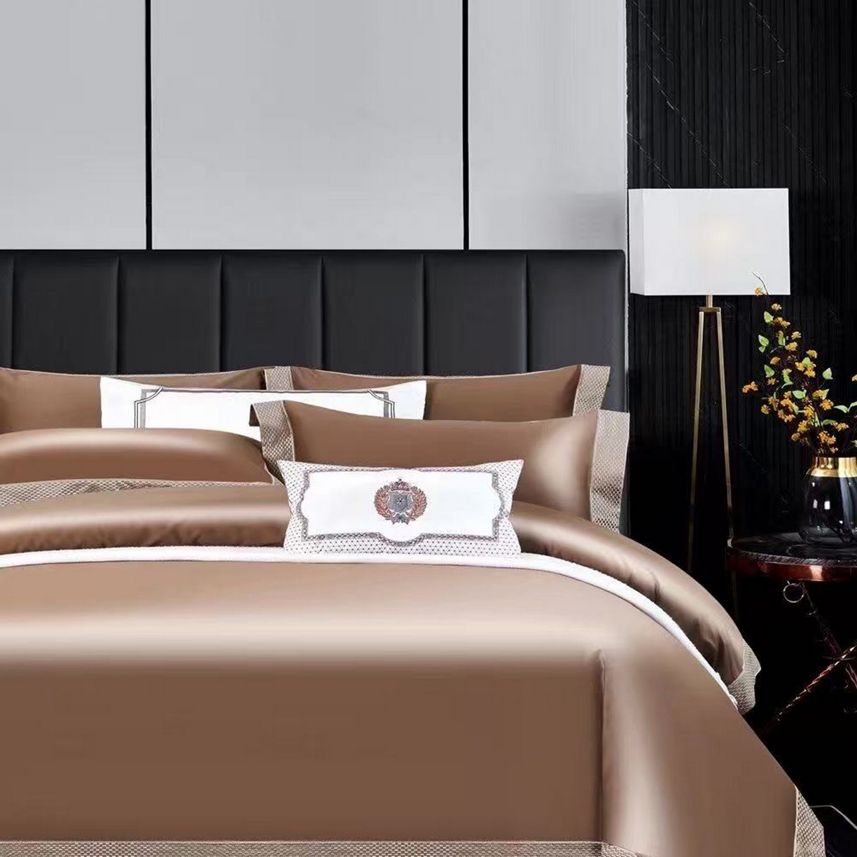 91家纺网 家纺一手货源 找家纺 edra 2026新款纯棉长绒棉轻奢绣花床盖款四件套-罗马假日 罗马假日-金棕