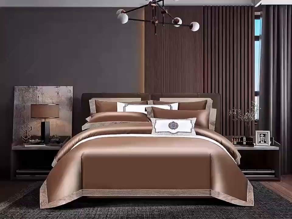 91家纺网 家纺一手货源 找家纺 edra 2026新款纯棉长绒棉轻奢绣花床盖款四件套-罗马假日 罗马假日-金棕