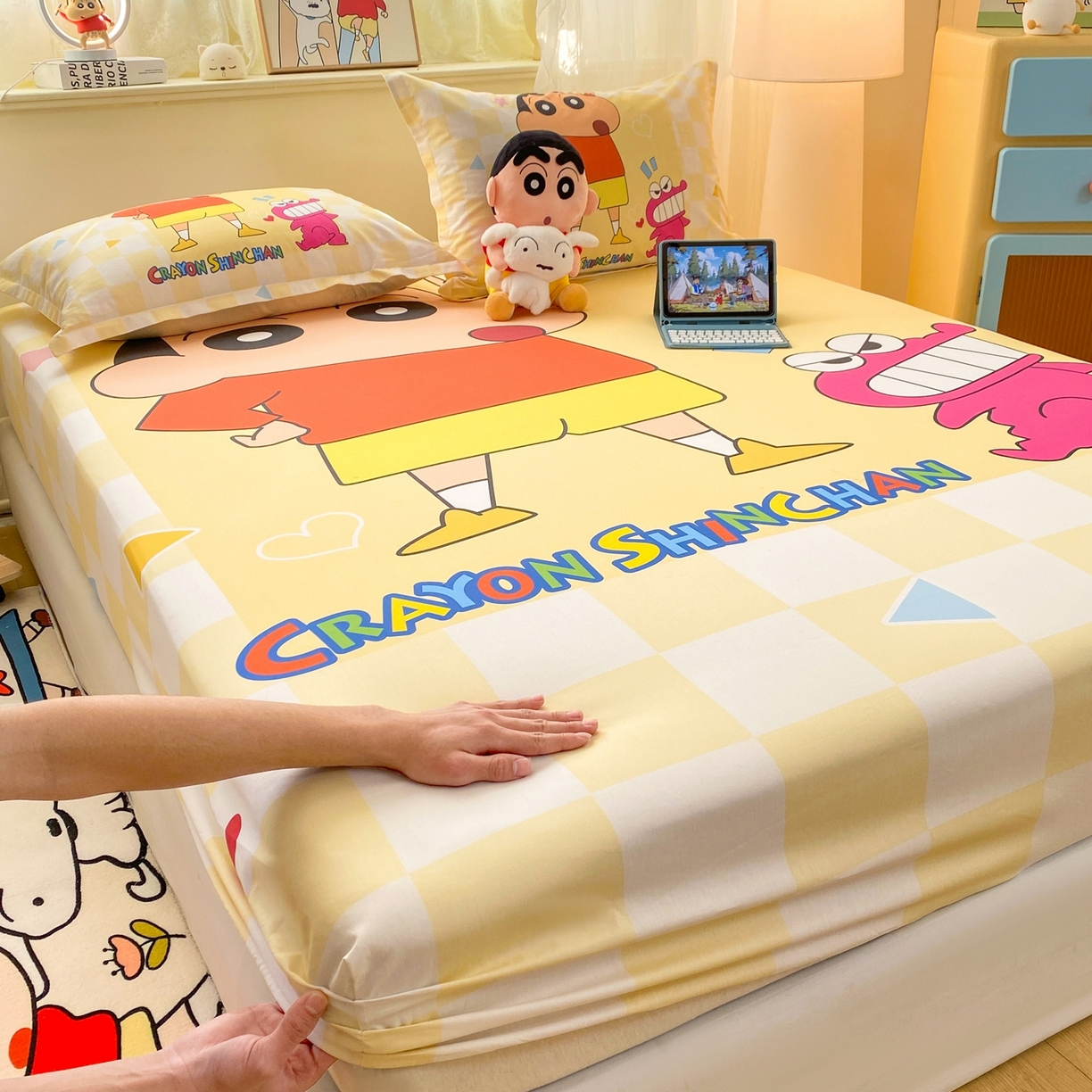 91家纺网 家纺一手货源 找家纺 博雅 2026新款蜡笔小新正版授权全棉纯棉大版床笠单件床笠单品单床笠 大版-奶白格子小新