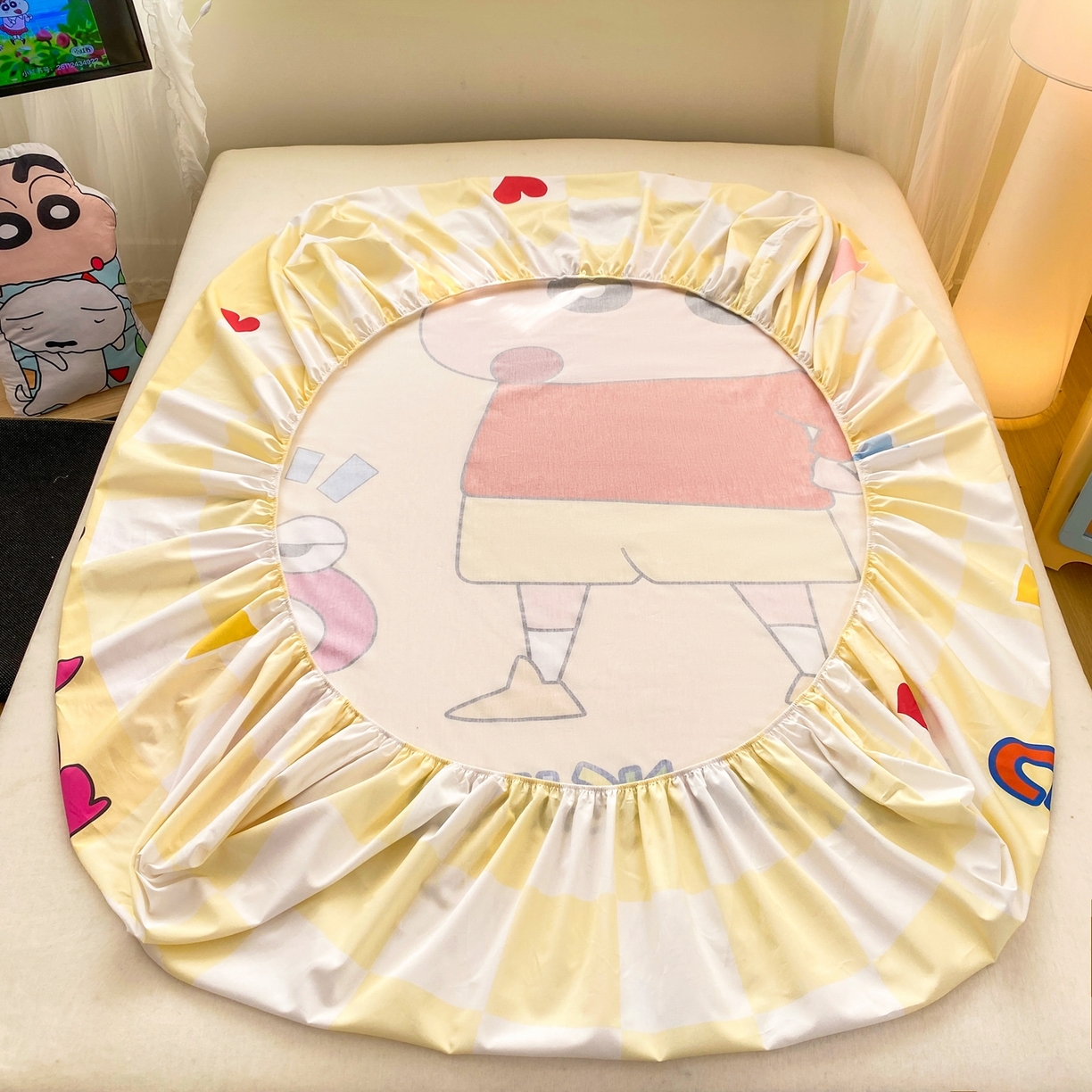 91家纺网 家纺一手货源 找家纺 博雅 2026新款蜡笔小新正版授权全棉纯棉大版床笠单件床笠单品单床笠 大版-奶白格子小新