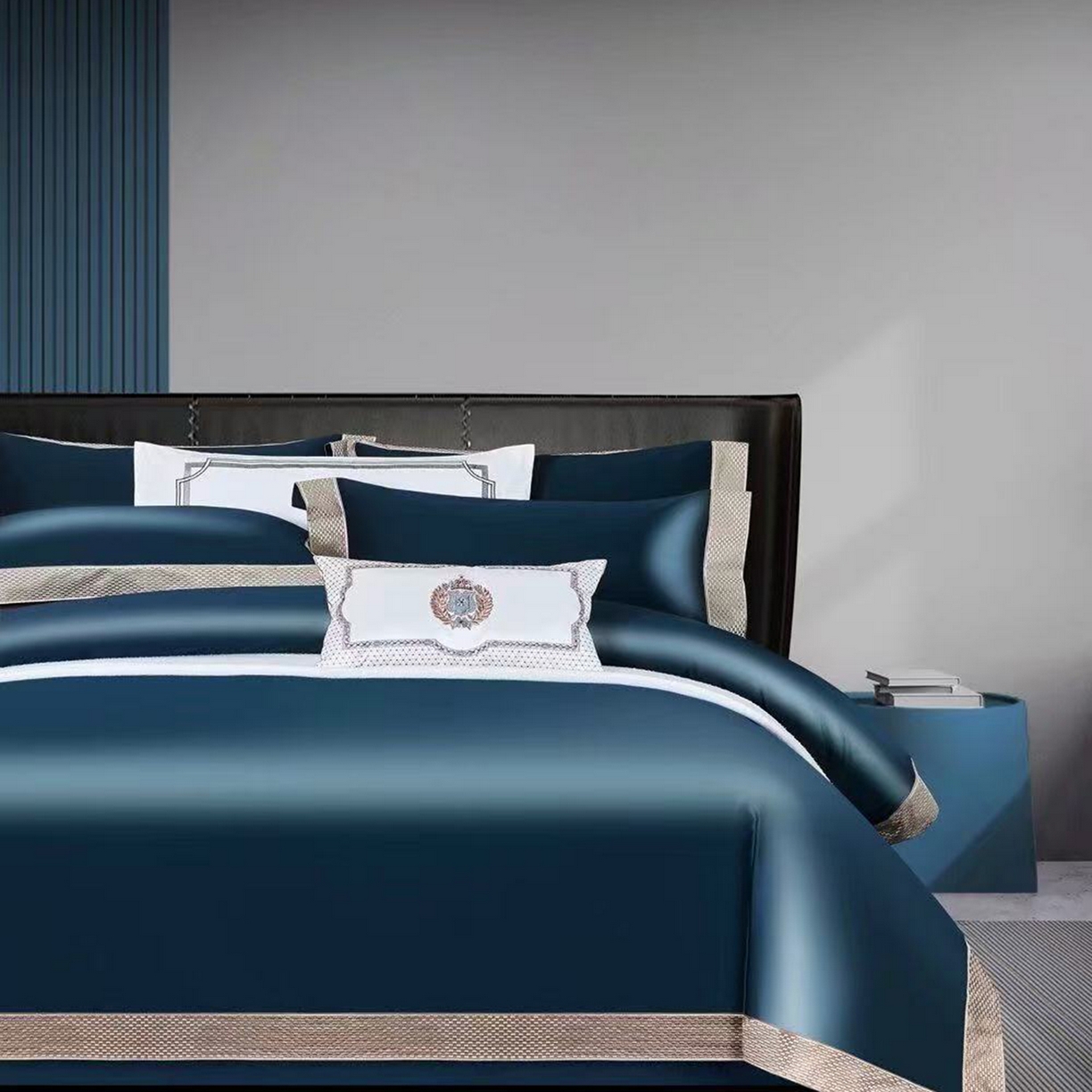 91家纺网 家纺一手货源 找家纺 edra 2026新款纯棉长绒棉轻奢绣花床盖款四件套-罗马假日 罗马假日-蓝