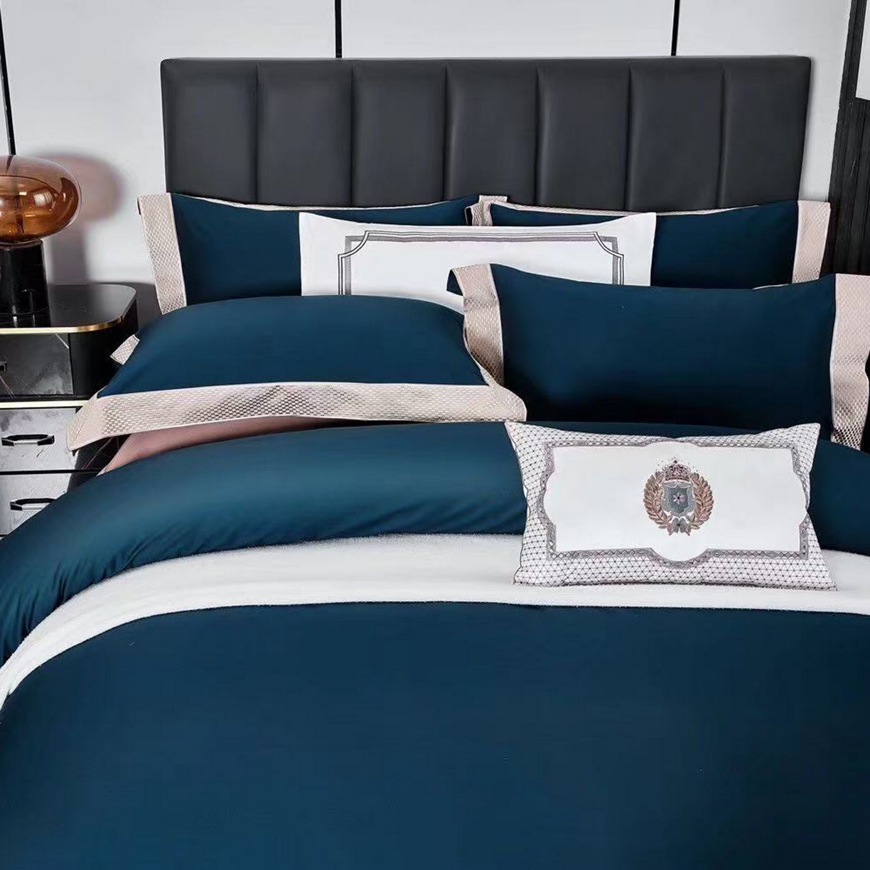 91家纺网 家纺一手货源 找家纺 edra 2026新款纯棉长绒棉轻奢绣花床盖款四件套-罗马假日 罗马假日-蓝