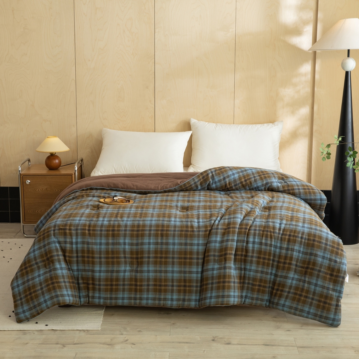 棉小二 2026新款全棉大豆纤维冬被春秋被 绿咖格