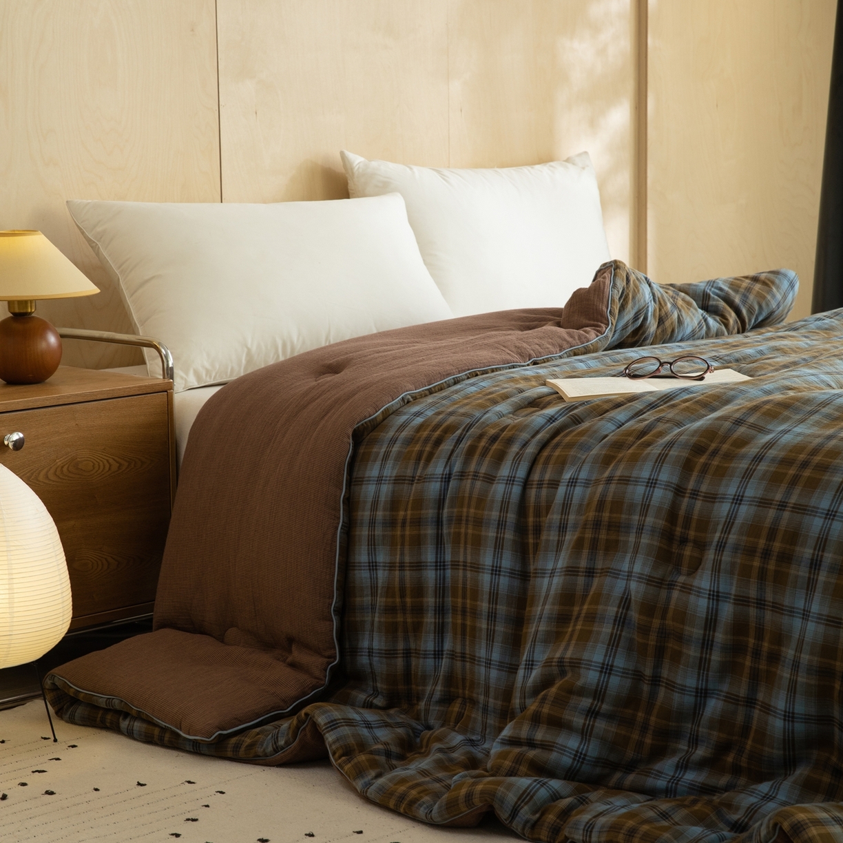 91家纺网 家纺一手货源 找家纺 棉小二 2026新款全棉大豆纤维冬被春秋被 绿咖格