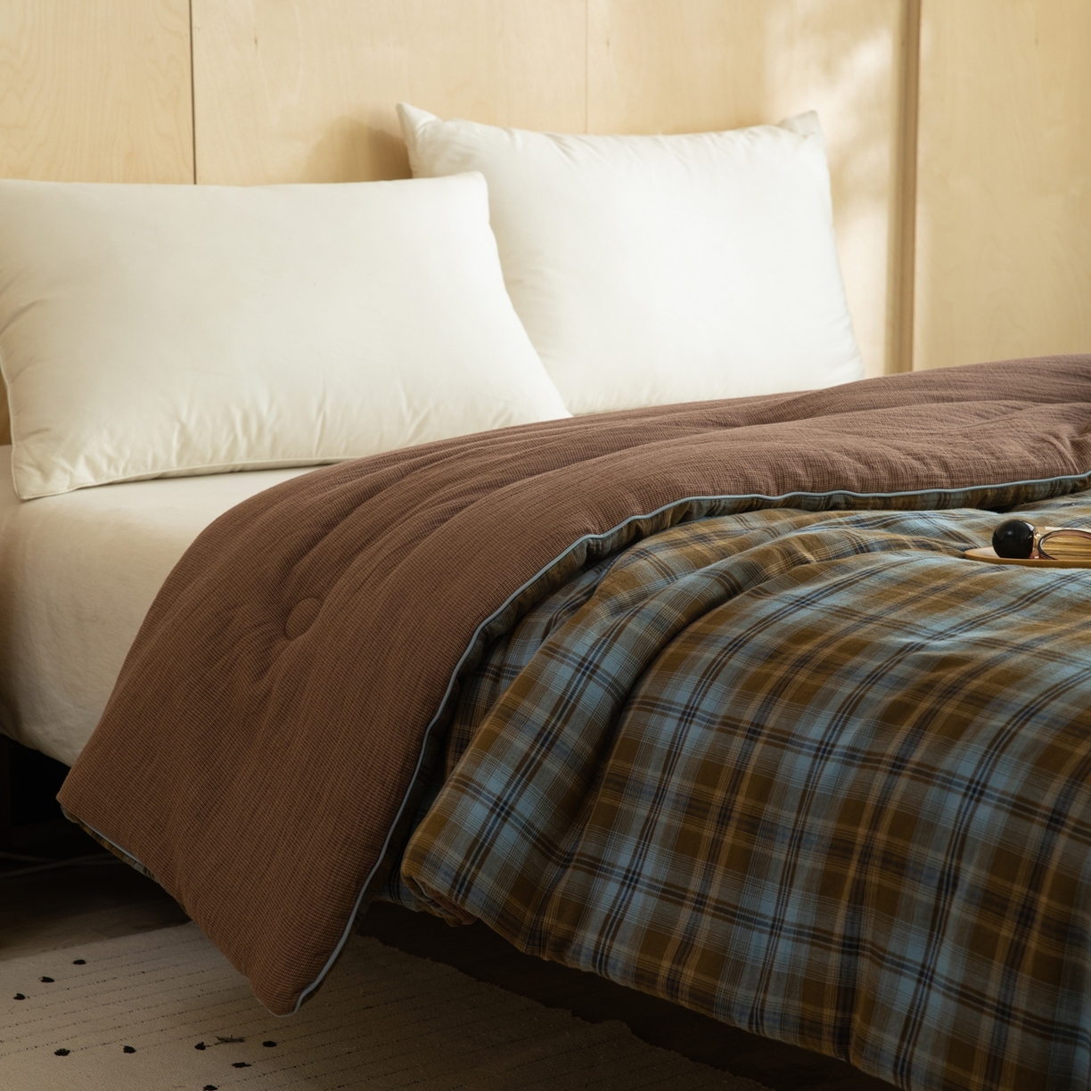 91家纺网 家纺一手货源 找家纺 棉小二 2026新款全棉大豆纤维冬被春秋被 绿咖格