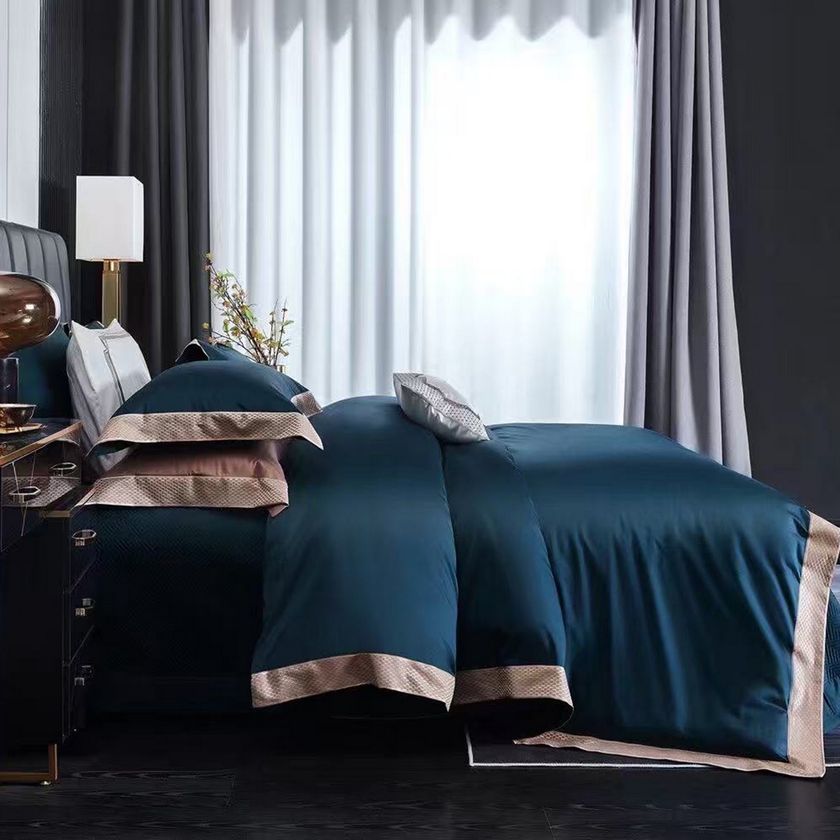 91家纺网 家纺一手货源 找家纺 edra 2026新款纯棉长绒棉轻奢绣花床盖款四件套-罗马假日 罗马假日-蓝