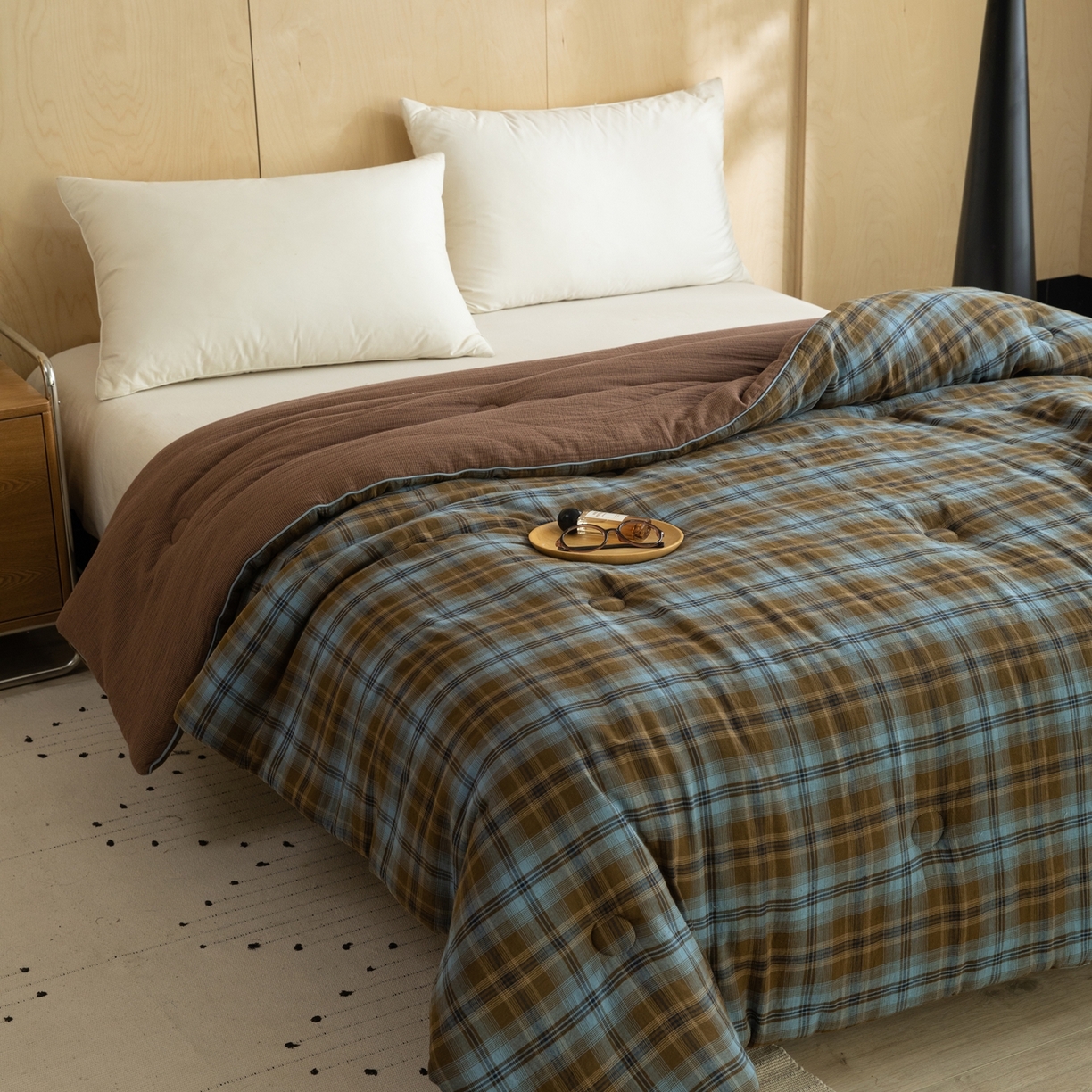 91家纺网 家纺一手货源 找家纺 棉小二 2026新款全棉大豆纤维冬被春秋被 绿咖格