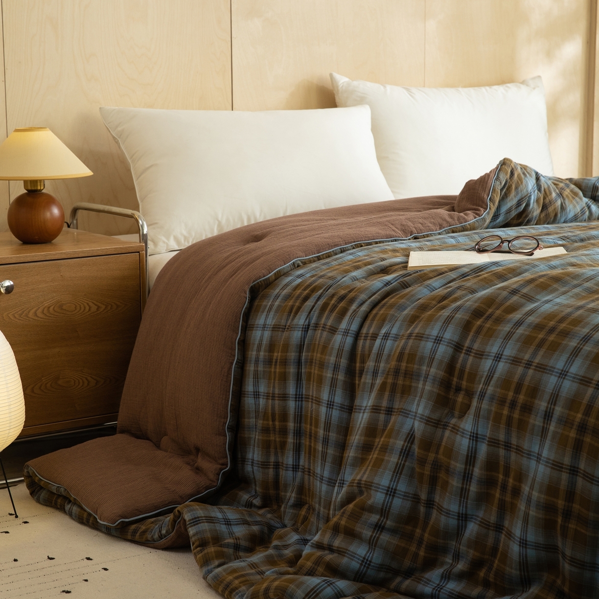 91家纺网 家纺一手货源 找家纺 棉小二 2026新款全棉大豆纤维冬被春秋被 绿咖格