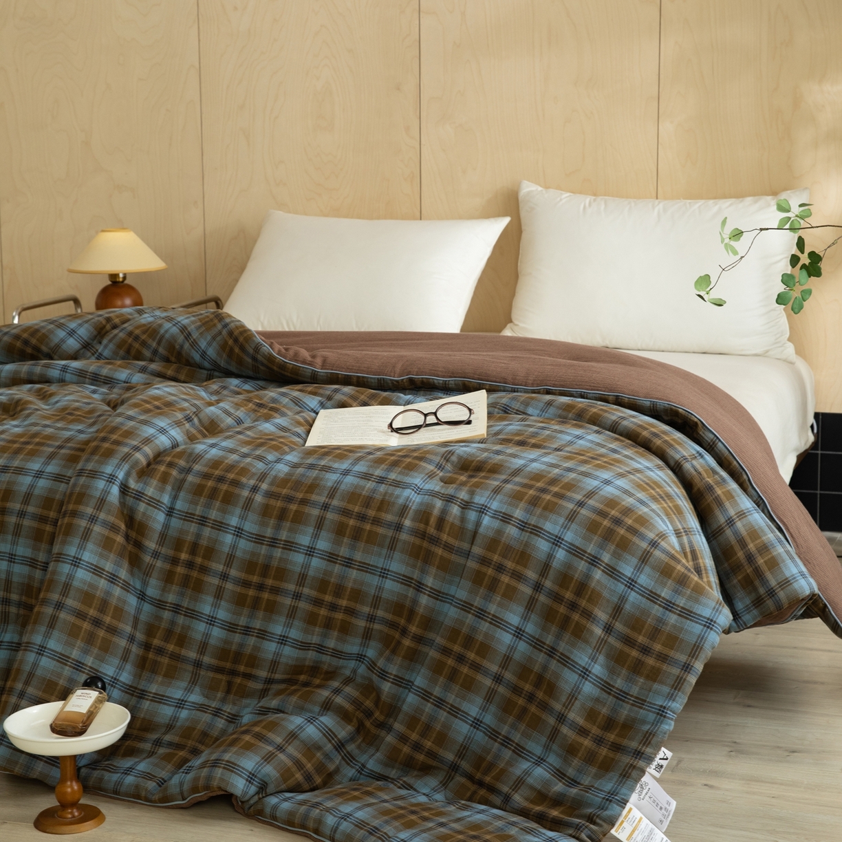 91家纺网 家纺一手货源 找家纺 棉小二 2026新款全棉大豆纤维冬被春秋被 绿咖格