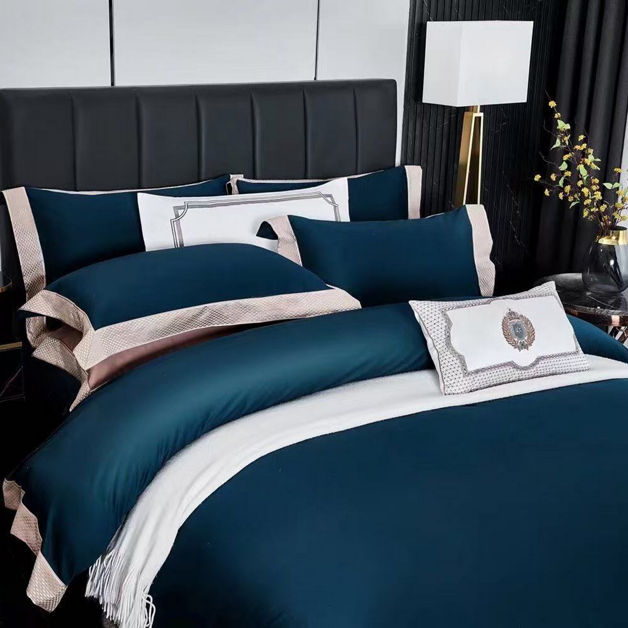 91家纺网 家纺一手货源 找家纺 edra 2026新款纯棉长绒棉轻奢绣花床盖款四件套-罗马假日 罗马假日-蓝