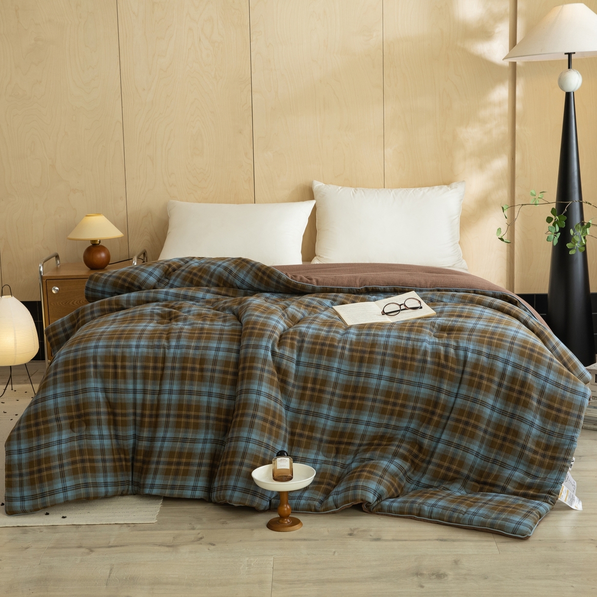 91家纺网 家纺一手货源 找家纺 棉小二 2026新款全棉大豆纤维冬被春秋被 绿咖格