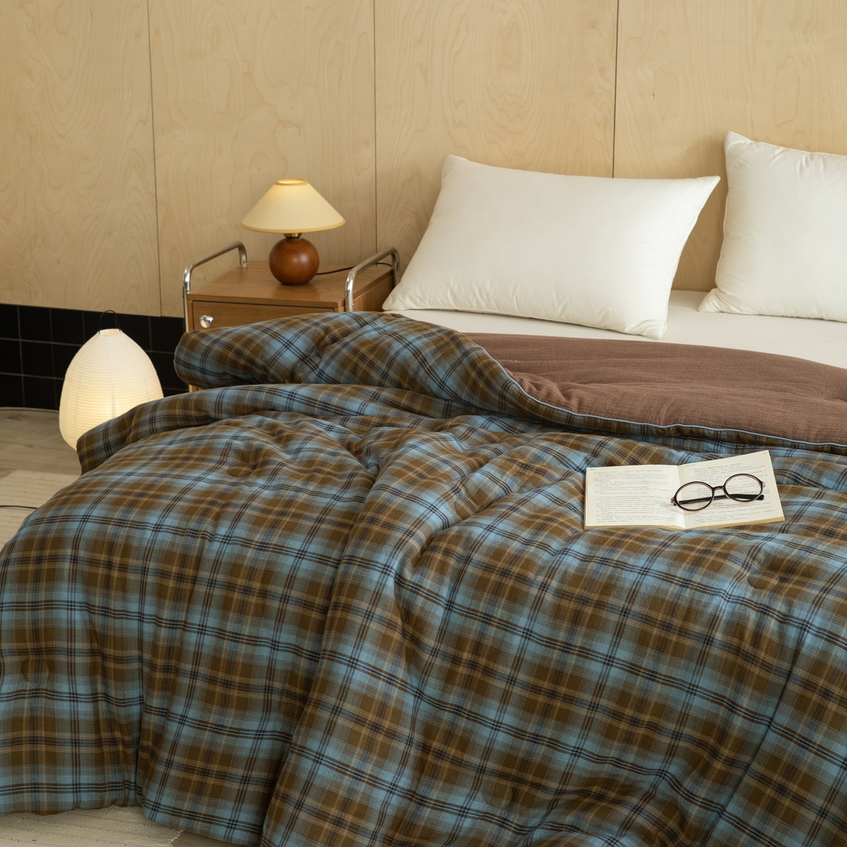 91家纺网 家纺一手货源 找家纺 棉小二 2026新款全棉大豆纤维冬被春秋被 绿咖格