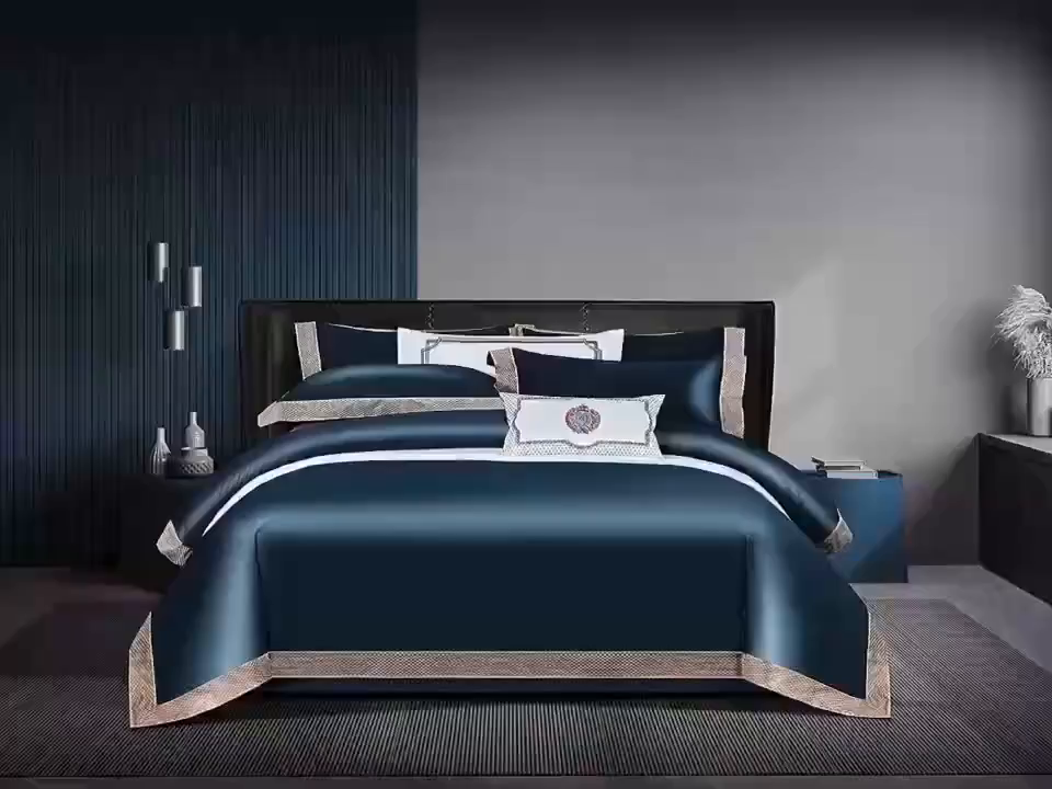 91家纺网 家纺一手货源 找家纺 edra 2026新款纯棉长绒棉轻奢绣花床盖款四件套-罗马假日 罗马假日-蓝