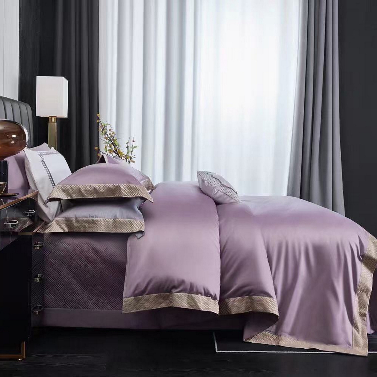 91家纺网 家纺一手货源 找家纺 edra 2026新款纯棉长绒棉轻奢绣花床盖款四件套-罗马假日 罗马假日-紫