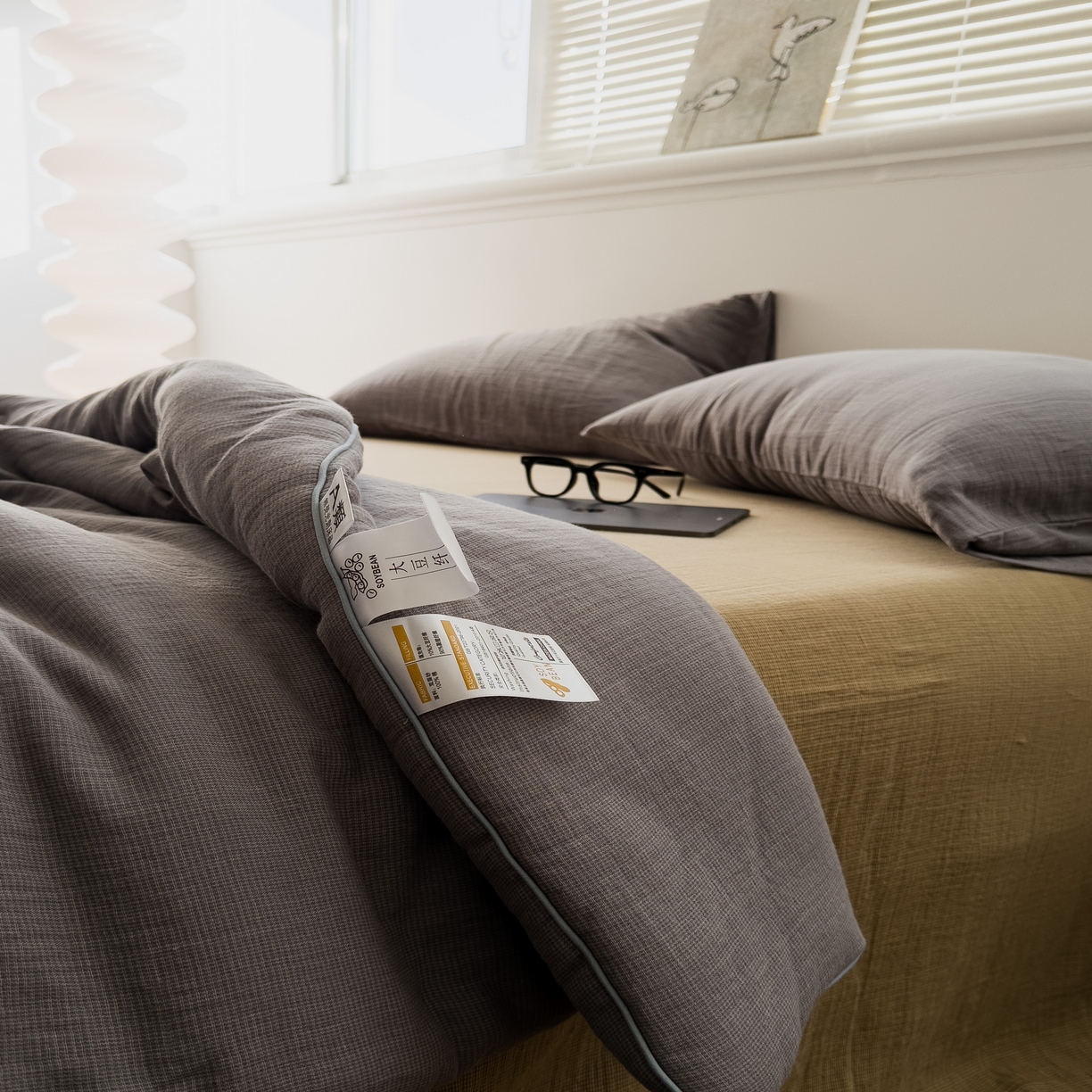 91家纺网 家纺一手货源 找家纺 棉小二 2026新款全棉大豆纤维冬被春秋被 千鸟格 灰