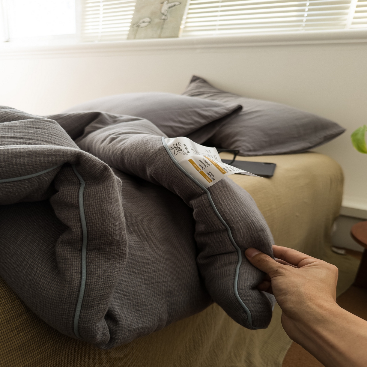 91家纺网 家纺一手货源 找家纺 棉小二 2026新款全棉大豆纤维冬被春秋被 千鸟格 灰