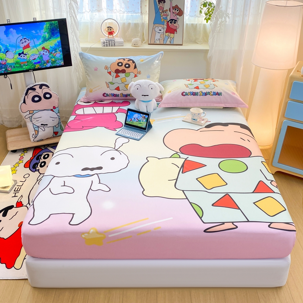 91家纺网 家纺一手货源 找家纺 博雅 2026新款蜡笔小新正版授权全棉纯棉大版床笠单件床笠单品单床笠 大版-贪睡小新