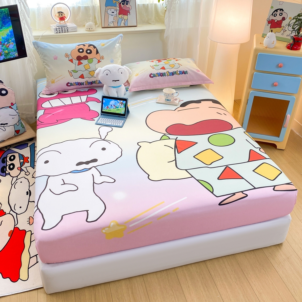 91家纺网 家纺一手货源 找家纺 博雅 2026新款蜡笔小新正版授权全棉纯棉大版床笠单件床笠单品单床笠 大版-贪睡小新