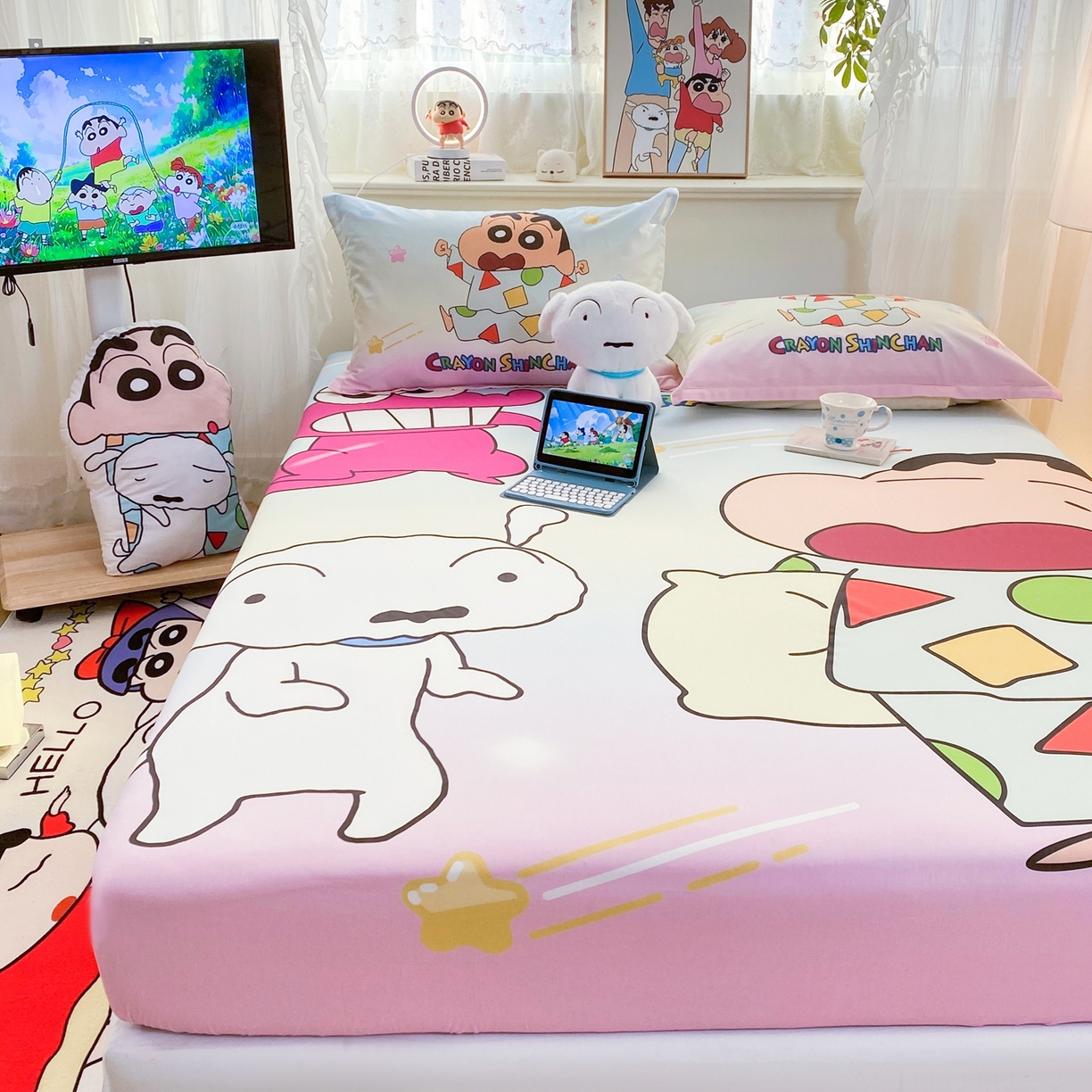 91家纺网 家纺一手货源 找家纺 博雅 2026新款蜡笔小新正版授权全棉纯棉大版床笠单件床笠单品单床笠 大版-贪睡小新