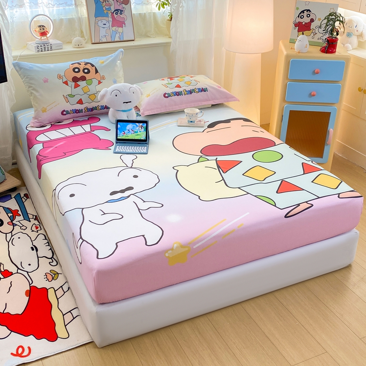 91家纺网 家纺一手货源 找家纺 博雅 2026新款蜡笔小新正版授权全棉纯棉大版床笠单件床笠单品单床笠 大版-贪睡小新