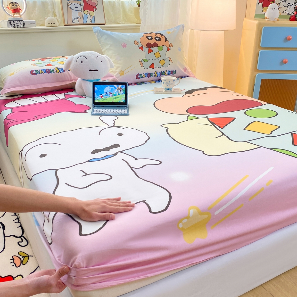 91家纺网 家纺一手货源 找家纺 博雅 2026新款蜡笔小新正版授权全棉纯棉大版床笠单件床笠单品单床笠 大版-贪睡小新