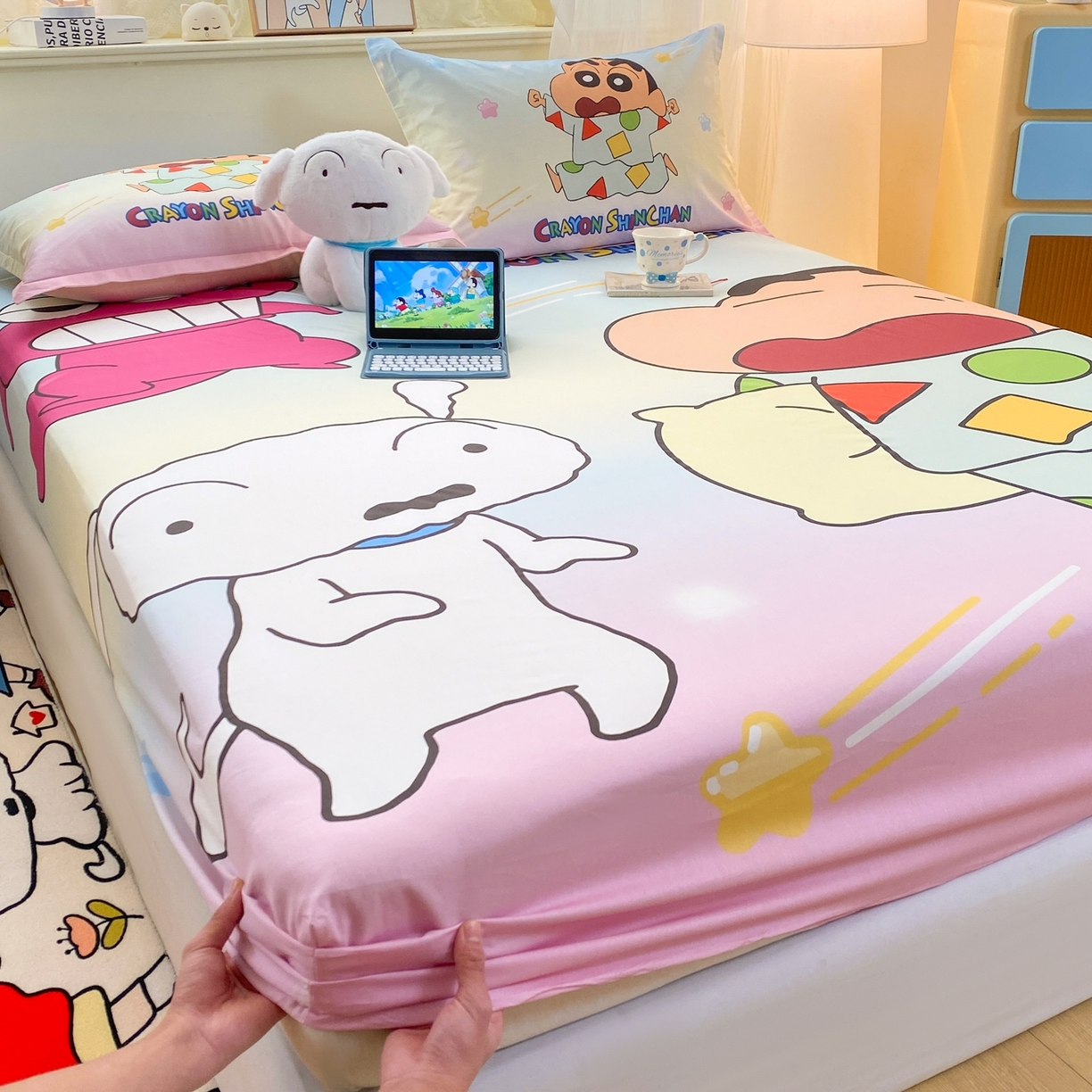 91家纺网 家纺一手货源 找家纺 博雅 2026新款蜡笔小新正版授权全棉纯棉大版床笠单件床笠单品单床笠 大版-贪睡小新