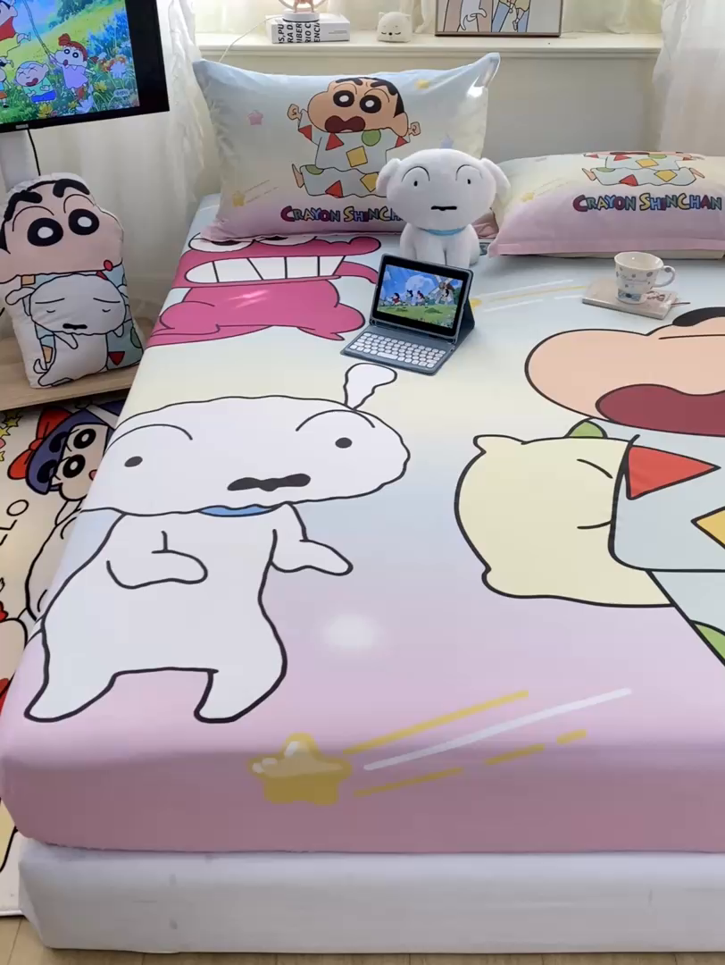 91家纺网 家纺一手货源 找家纺 博雅 2026新款蜡笔小新正版授权全棉纯棉大版床笠单件床笠单品单床笠 大版-贪睡小新