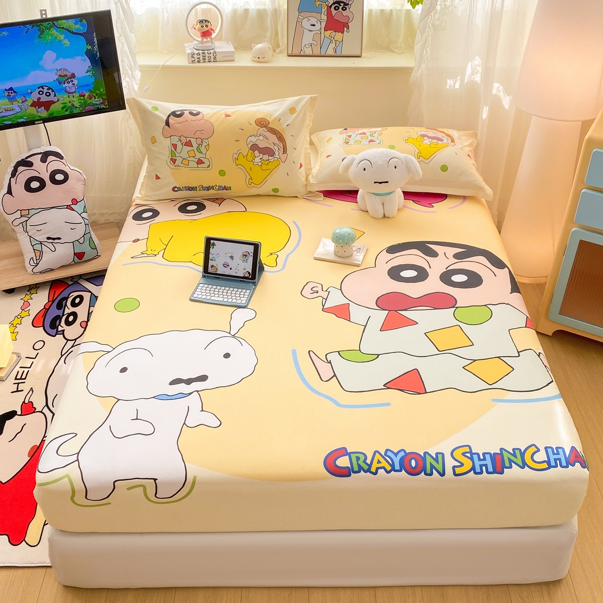 博雅 2026新款蜡笔小新正版授权全棉纯棉大版床笠单件床笠单品单床笠 大版-童趣小新