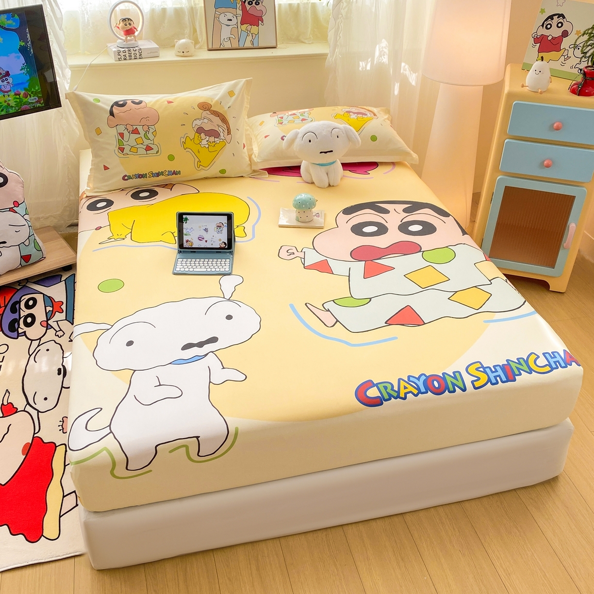 91家纺网 家纺一手货源 找家纺 博雅 2026新款蜡笔小新正版授权全棉纯棉大版床笠单件床笠单品单床笠 大版-童趣小新