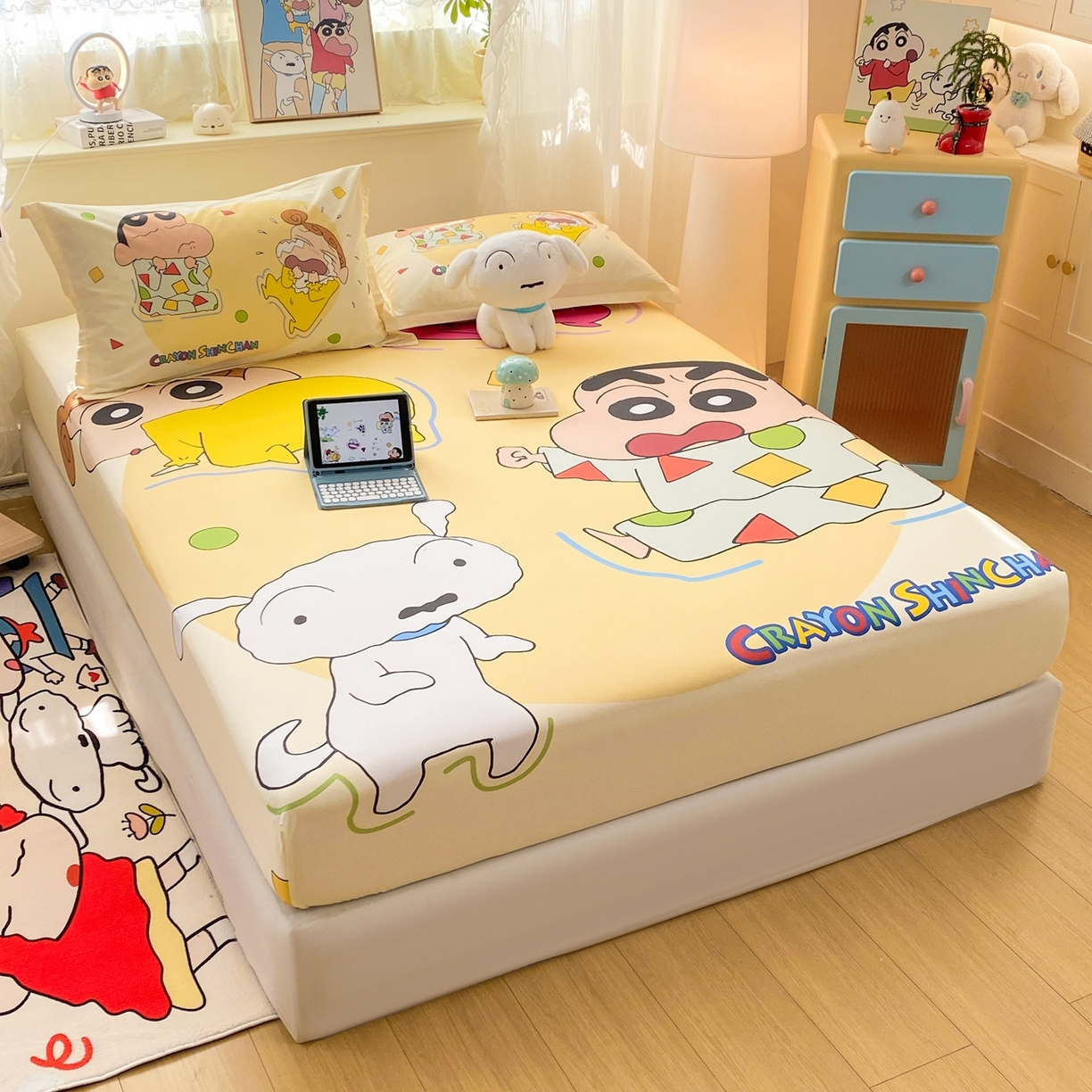 91家纺网 家纺一手货源 找家纺 博雅 2026新款蜡笔小新正版授权全棉纯棉大版床笠单件床笠单品单床笠 大版-童趣小新